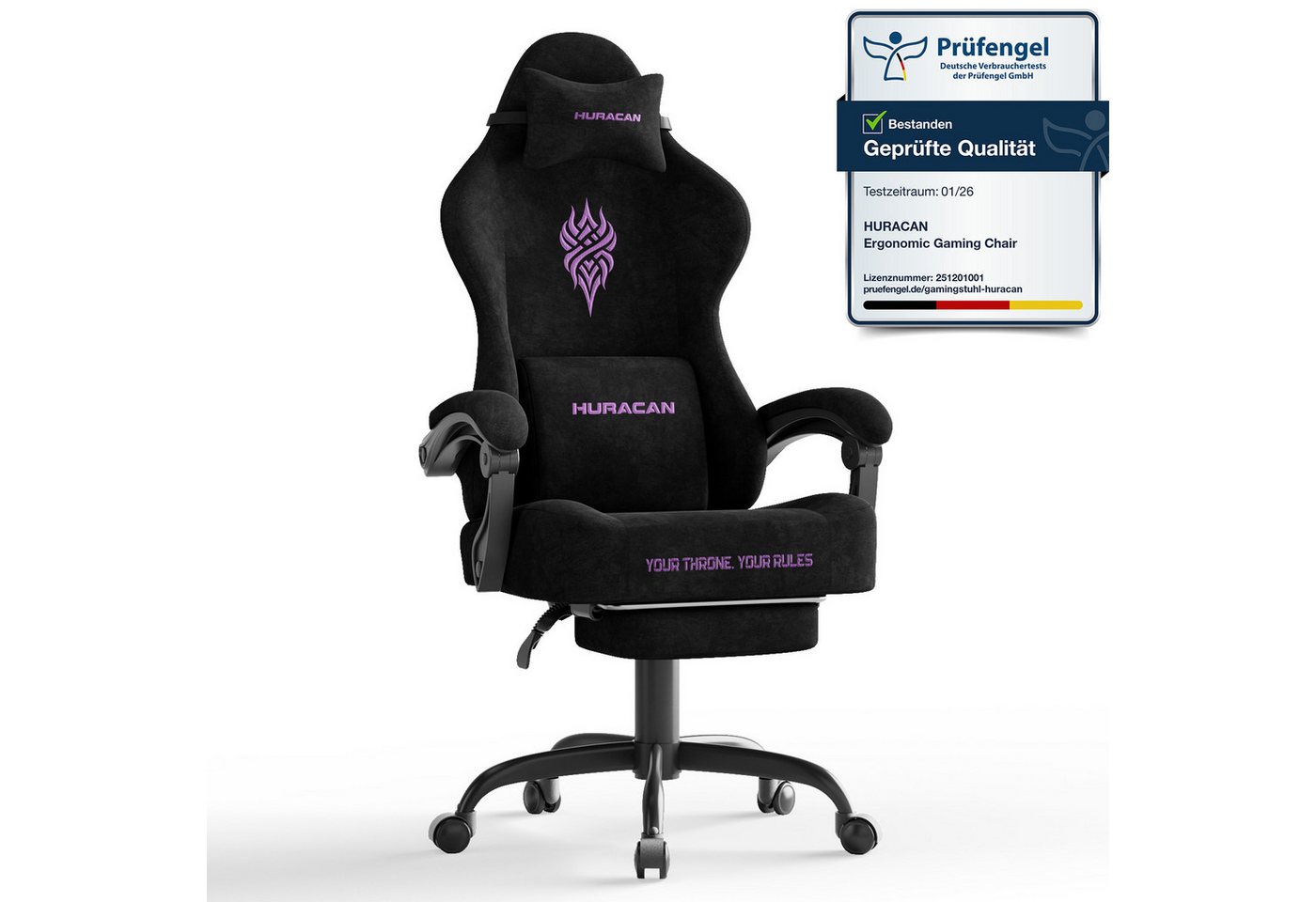 Huracan Gaming-Stuhl Massage Gaming Sessel mit Fußstütze 90-135° Rückenlehne einstellbar, Bürostuhl Ergonomisch,Verstellbarem Lenden- & Kopfkissen,mit Fußstütze