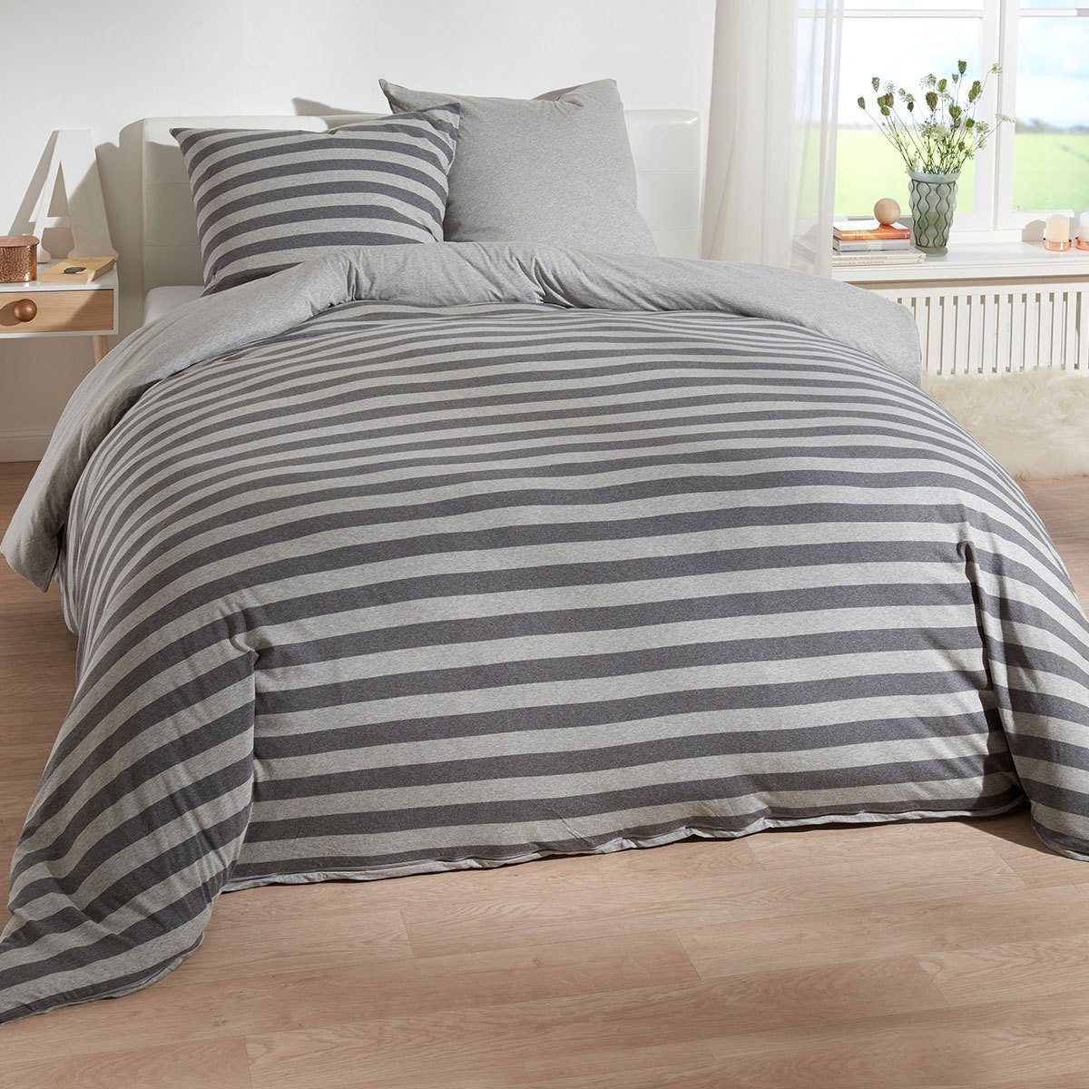 TRAUMSCHLAF Bettwäsche Melange-Stripe Stone, Jersey, 2 günstig online kaufen