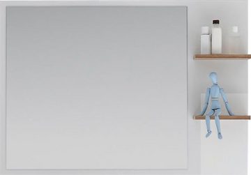 Saphir Badspiegel Quickset 923 Spiegel 100 cm breit mit seitlicher Ablage, Flächenspiegel Weiß Glanz, Riviera Eiche quer Nachbildung