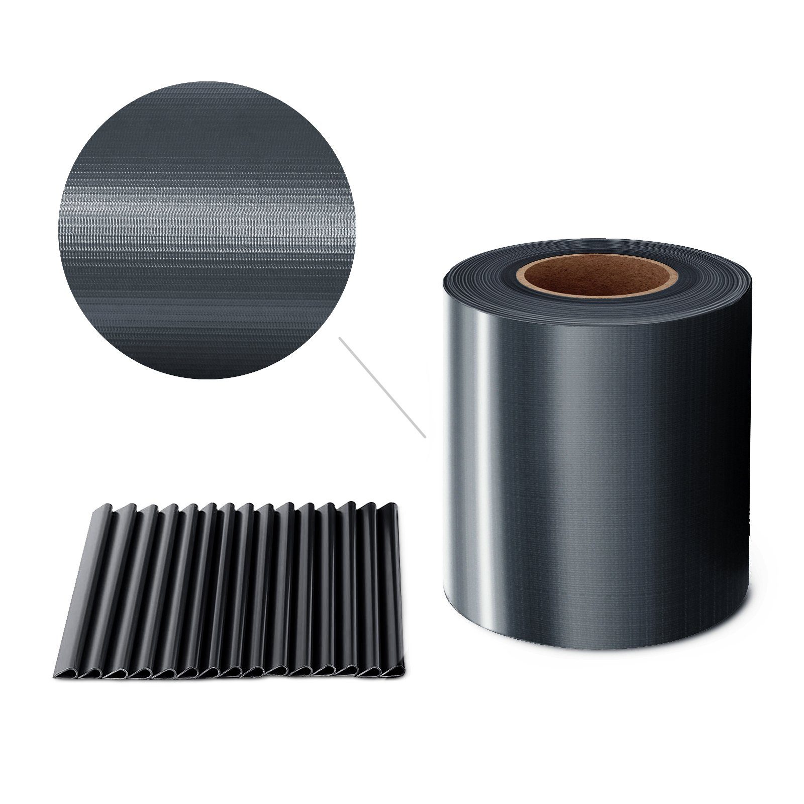Midori Sichtschutzstreifen, (Packung, 1 Rolle PVC - Sichtschutz = 6,65 m² + 30 Befestigungsclips), Sichtschutzstreifen Zaunblende 35m Rolle 19 cm PVC Zaunfolie Anthrazit