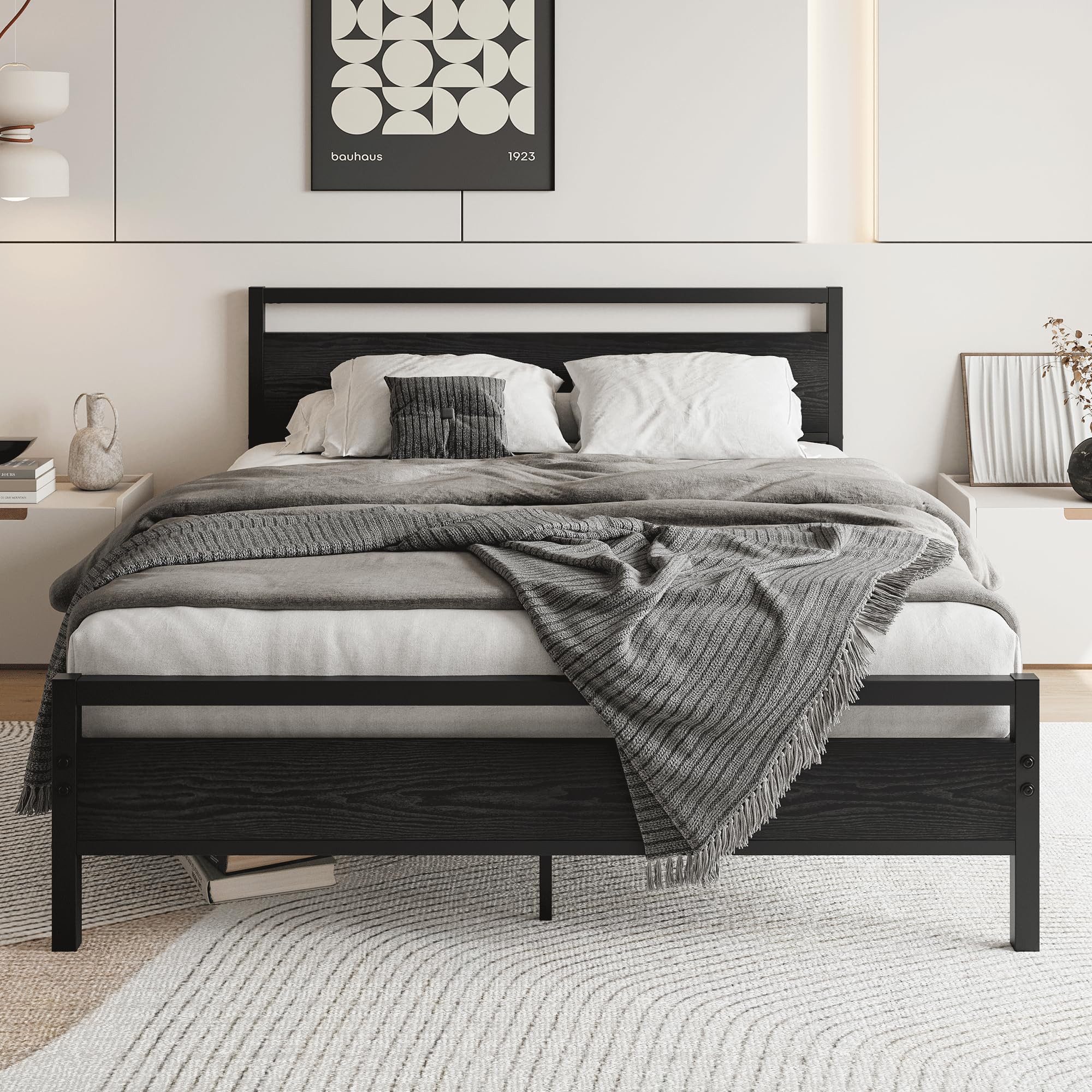 Odikalo Bettgestell Kinderbett Jugendbett Doppelbett 90/120/140×200 Braun Schwarz (stabiles Einzelbett mit Lattenrost & Stauraum Praktischer Unterbett-Stauraum mit 27 cm Höhe Kopf- und Fußteil im industriellen Vintage-Stil Gästebett/Jugendbett Ohne Matratze)