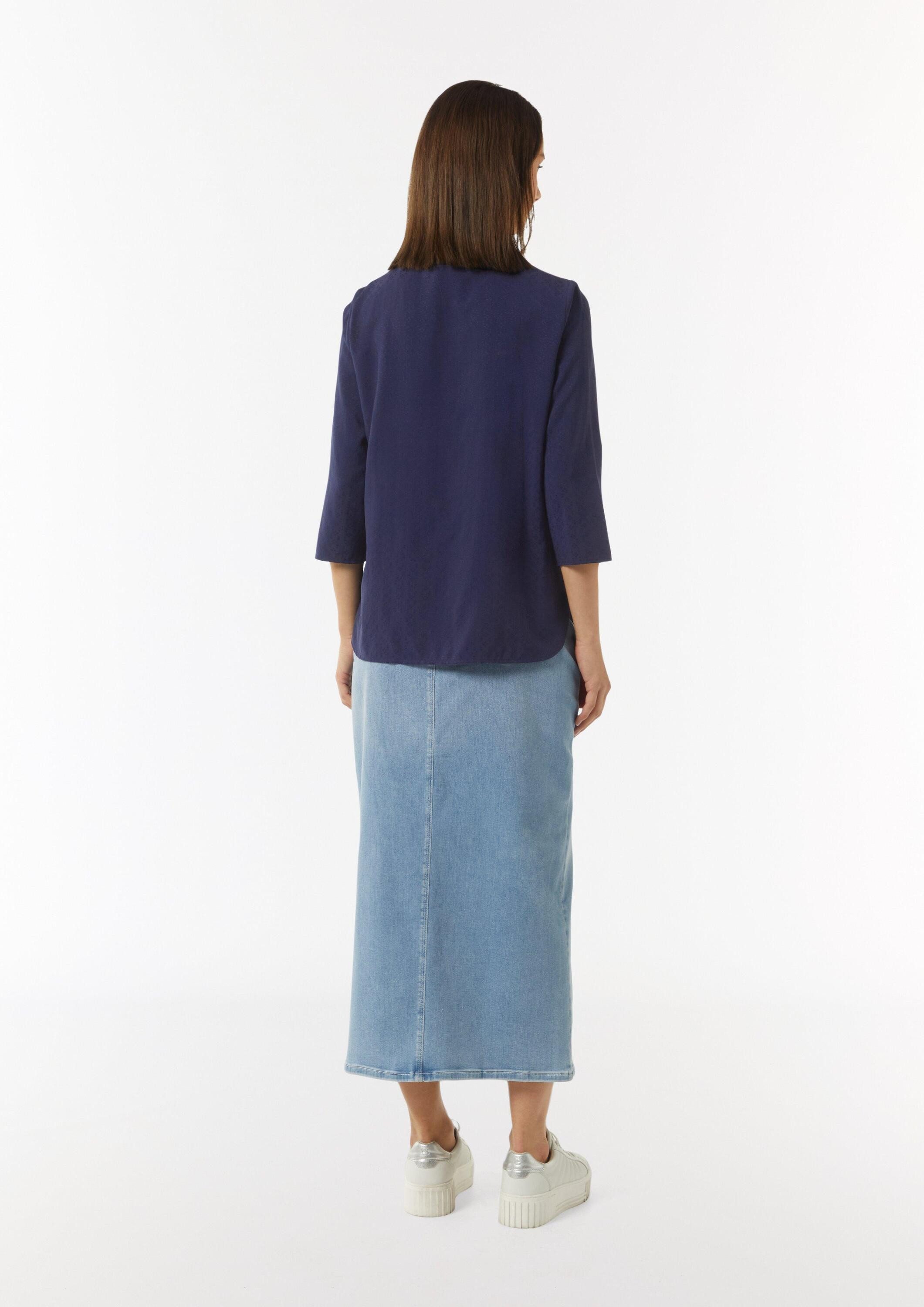 comma Kurzarmbluse Bluse Bluse aus Jacquard mit T-Shirt-Ausschnitt