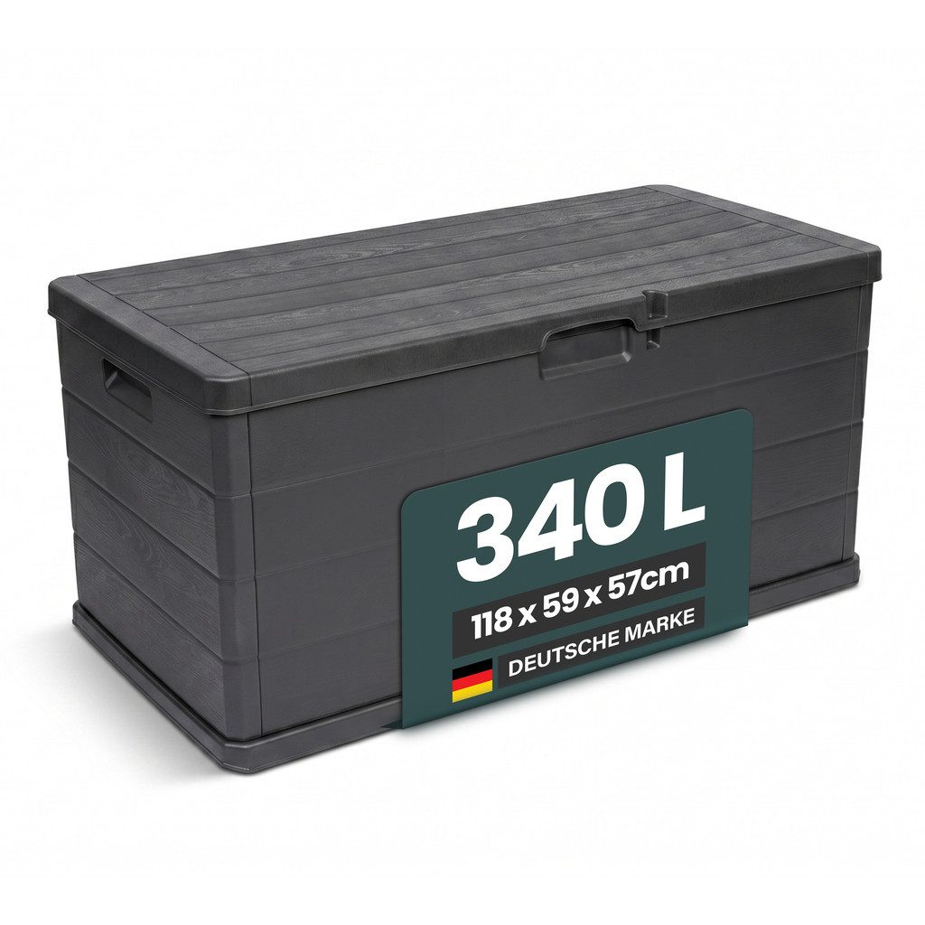 Kreher Kissenbox XXL mit 340 Liter Fassungsvermögen in Holz Optik (Anthrazit)