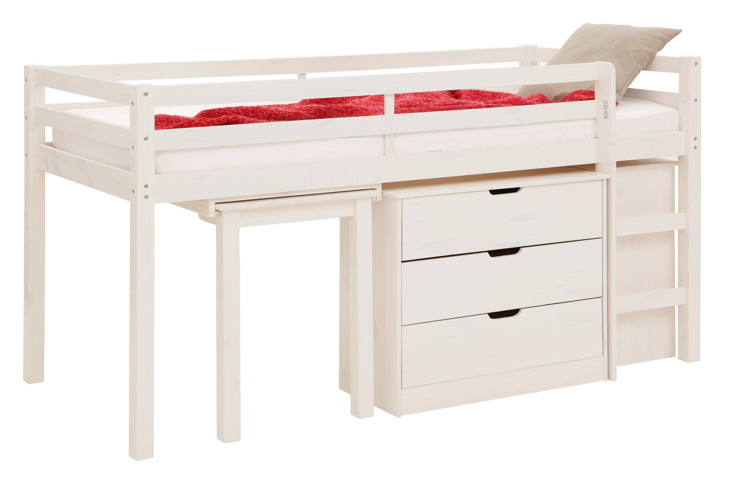 loft24 Hochbett Allie Kinderbett mit Schreibtisch und Kommode, Kiefer Massivholz, Landhaus
