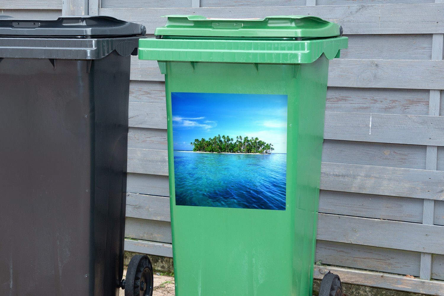 Insel (1 MuchoWow St), Sticker, Mülltonne, Tropen Abfalbehälter Mülleimer-aufkleber, Container, - Wandsticker Meer -