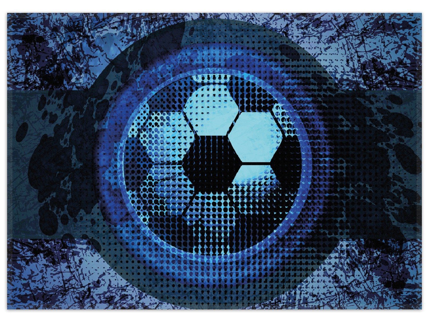 Wallario Teppich Fußball Design - Abstraktes Muster in blau, rechteckig, rutschfest