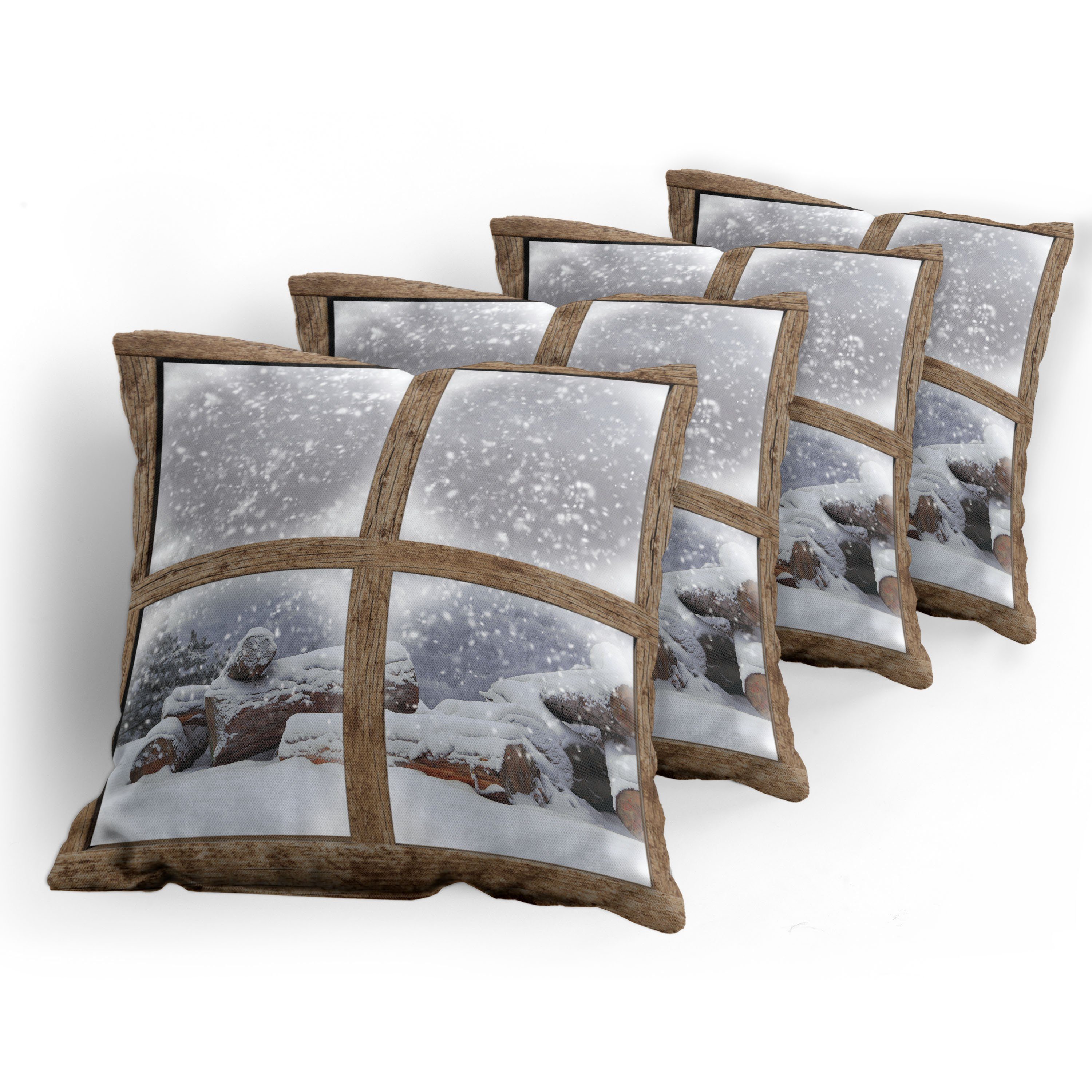 Stück), Kissenbezüge Holzig Doppelseitiger Rustikale (4 Rahmen Modern Digitaldruck, Abakuhaus Accent Snowy Winter
