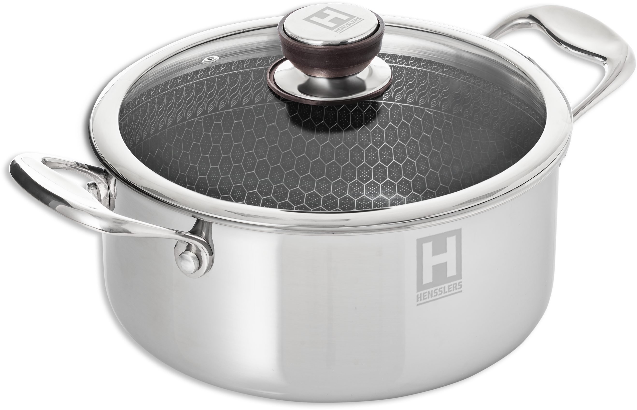 HENSSLERS Topf-Set, Edelstahl (Set, 5-tlg., 1 Universaltopf Ø 20 cm und Ø 24 cm mit Deckel, 1 Stieltopf 2,2 l), Mehrschichtmaterial für hohe Beständigkeit und Kratzfestigkeit