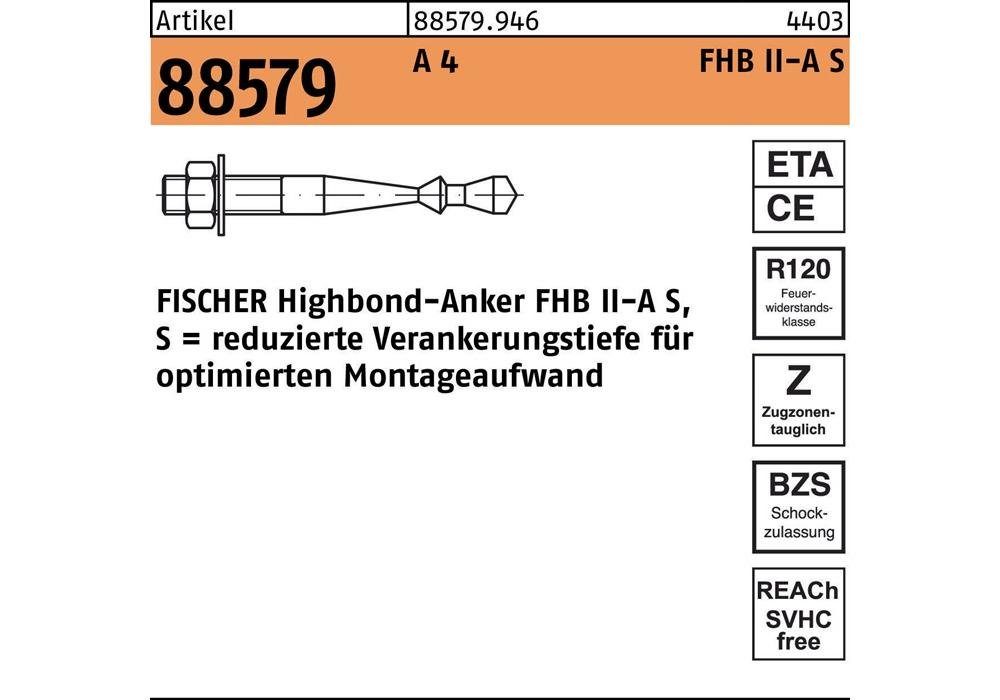 Fischer Befestigungsanker Highbond-Anker R 88579 M 16 x 95/100 A 4