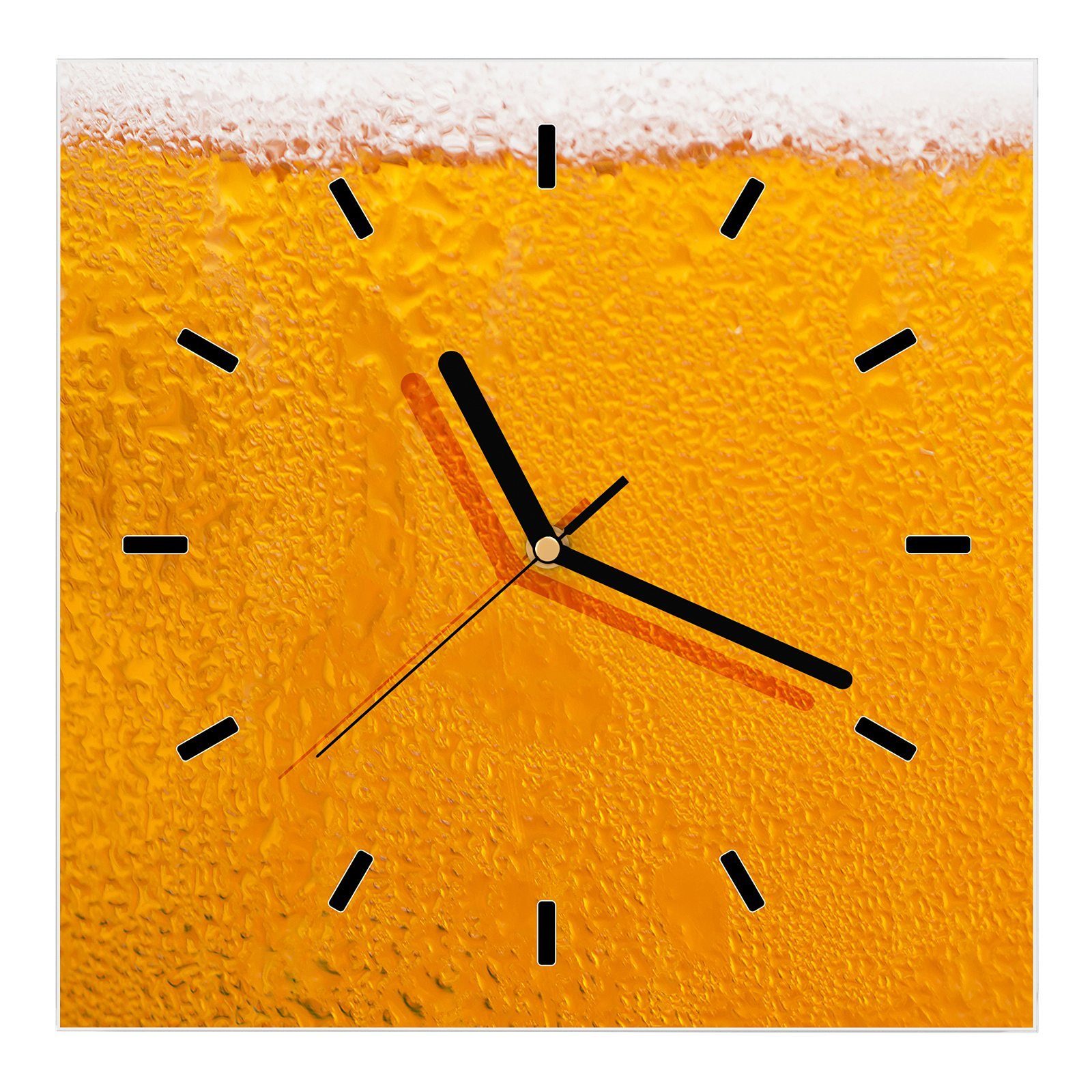 Primedeco Wanduhr Glasuhr Wanduhr Wandkunst Größe 30 x 30 cm mit Motiv Bier Textur