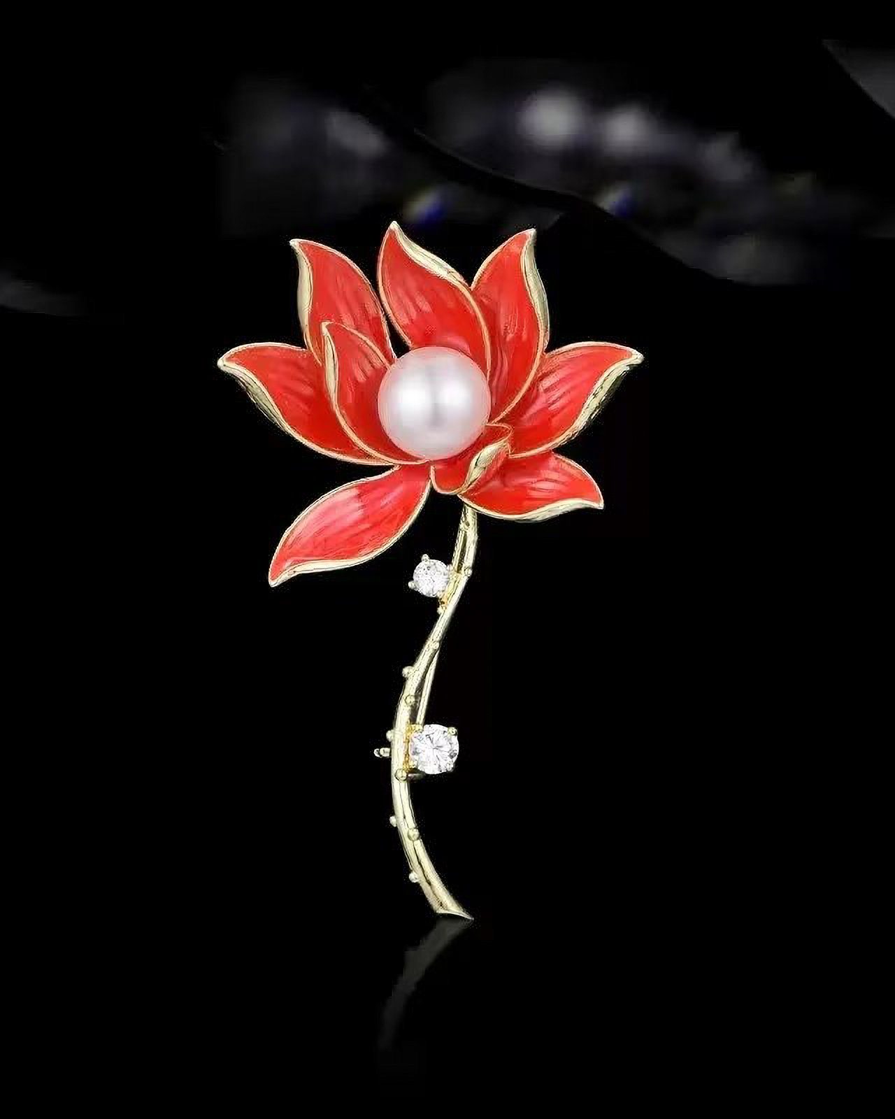 mit Strass (1-tlg), rot Glassteinen, und einer Brosche und Zierperle Metallbrosche MayTree "Lotus Perle",