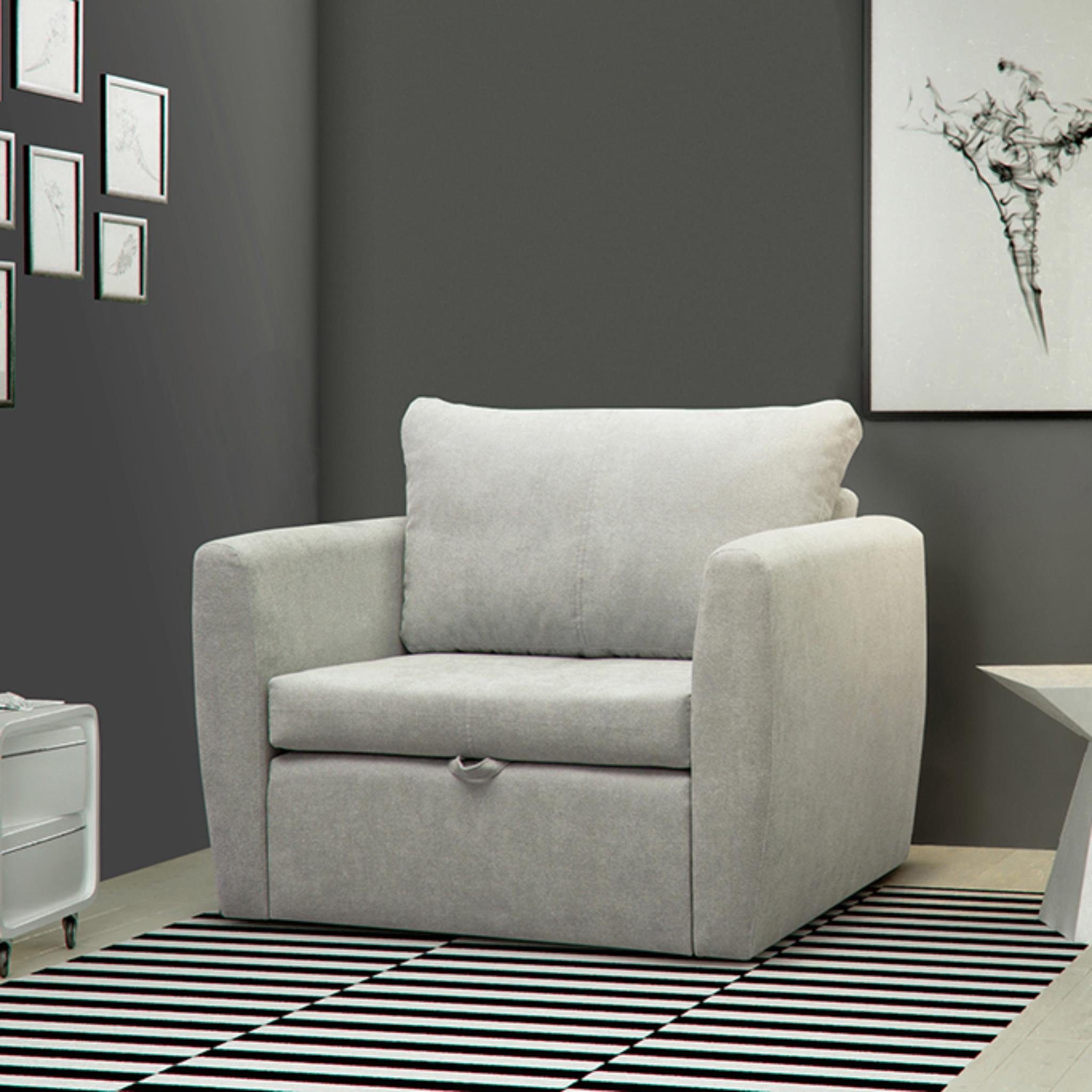 Beautysofa Relaxsessel Kamel (Modern 1-Sitzer Sofa, Wohnzimmersessel), mit Schlaffunktion, Bettkasten, Polstersessel Hellgrau (alfa 17)