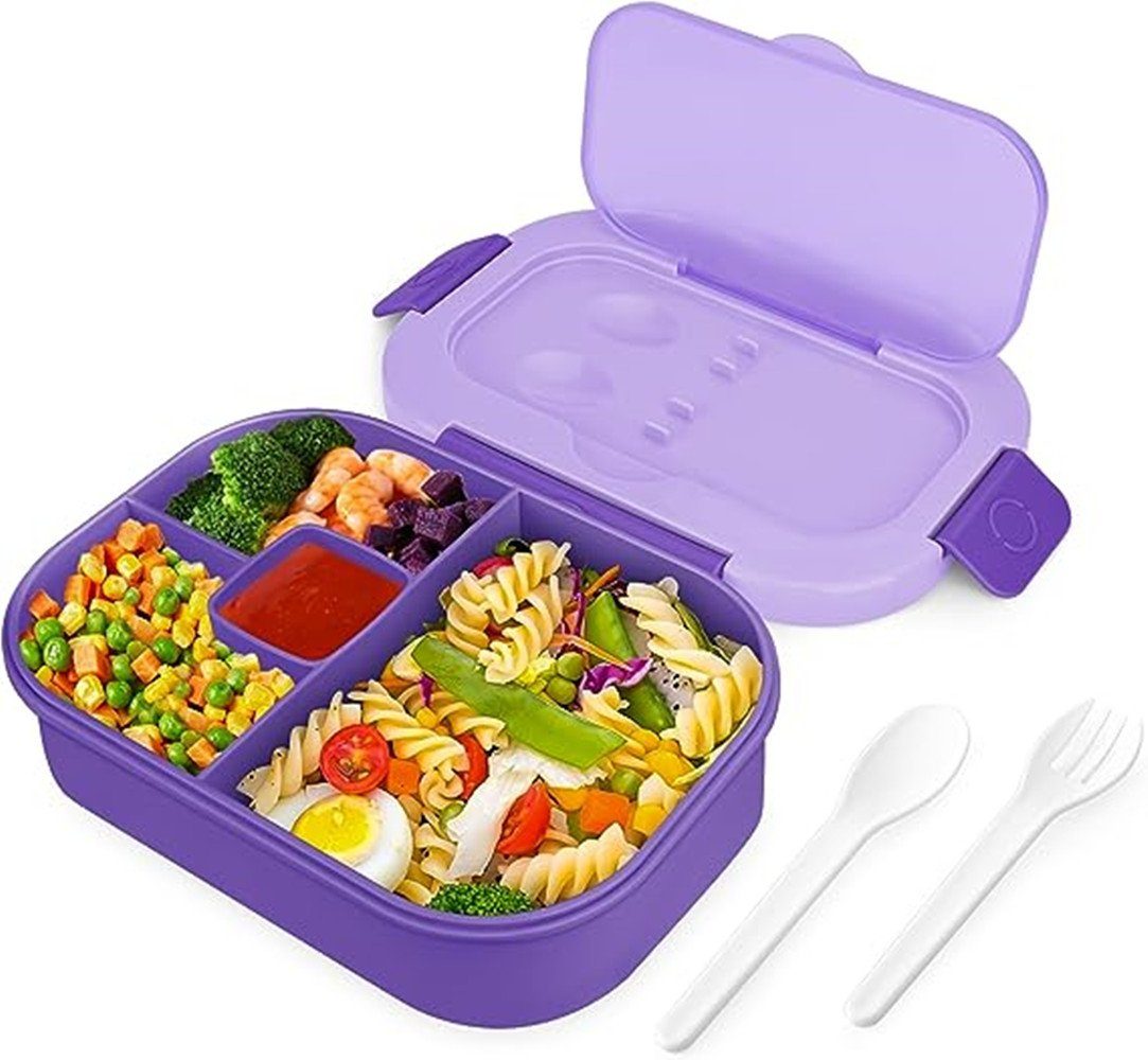 XDeer Lunchbox Brotdose Mikrowelle Lunchbox Brotbox Besteck Bento, 1300ML Kinder Schule, Fächern Auslaufsicher Erwachsene mit Brotzeitbox mit purple Jausenbox