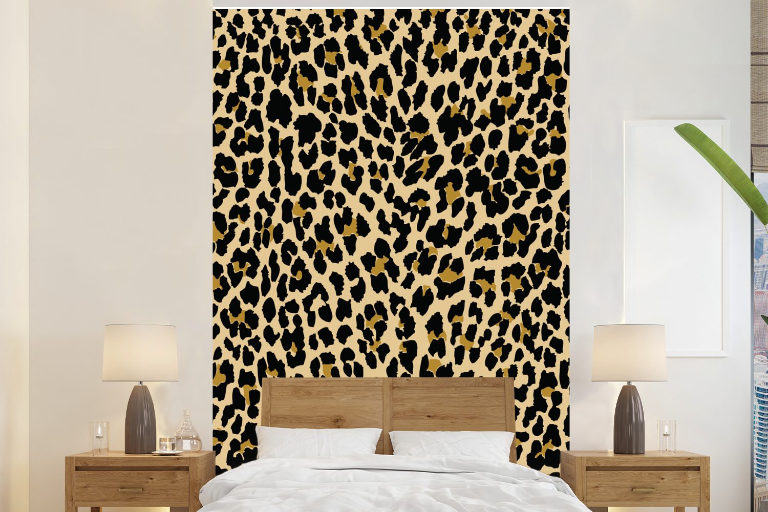MuchoWow Fototapete Leopard - Mantel - Schnittmuster, Matt, bedruckt, (3 St), Montagefertig Vinyl Tapete für Wohnzimmer, Wandtapete