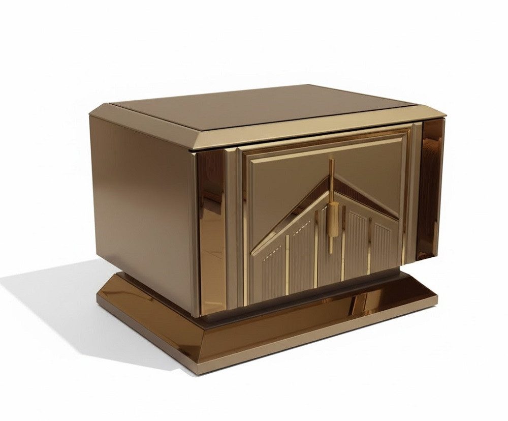 JVmoebel Nachttisch Luxus Nachttisch Edle Holzkonsole mit goldenen Metallelementen SOFORT (2x Nachttisch), Made in Europa