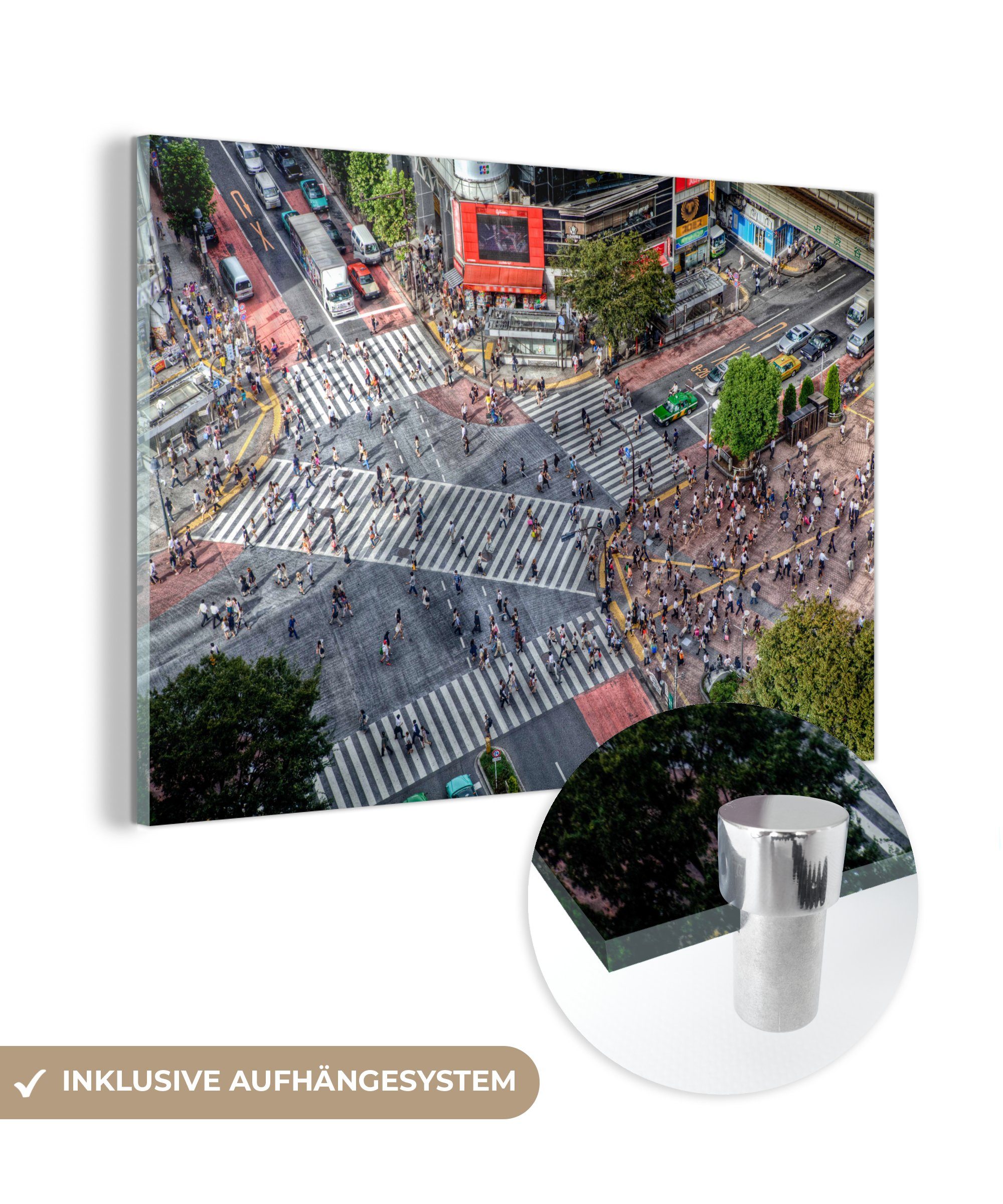 MuchoWow Acrylglasbild Belebte Fußgängerüberwege in der Stadt Shibuya in Japan, (1 St), Acrylglasbilder Wohnzimmer & Schlafzimmer