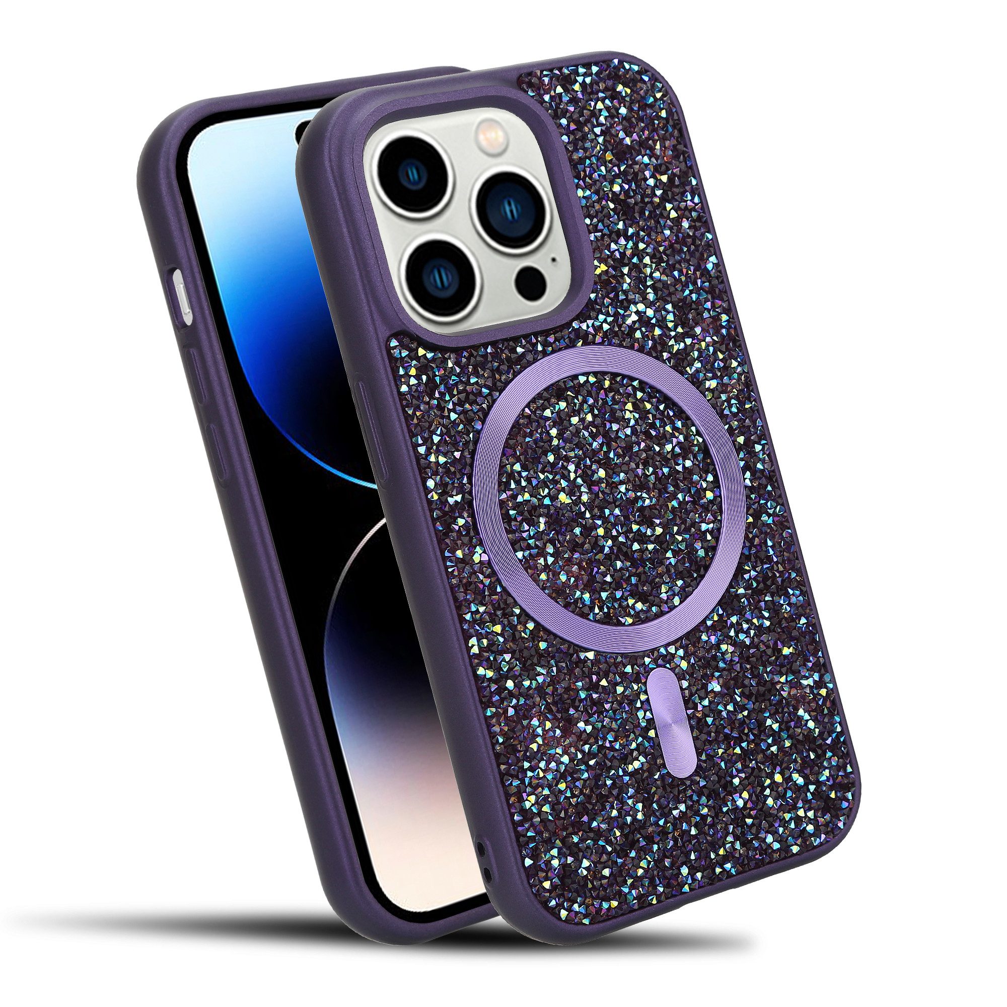 Cadorabo Handyhülle Apple iPhone 14 PRO, Hülle Schutzhülle Case Cover kompatibel mit Magsafe Diamant Glitzer