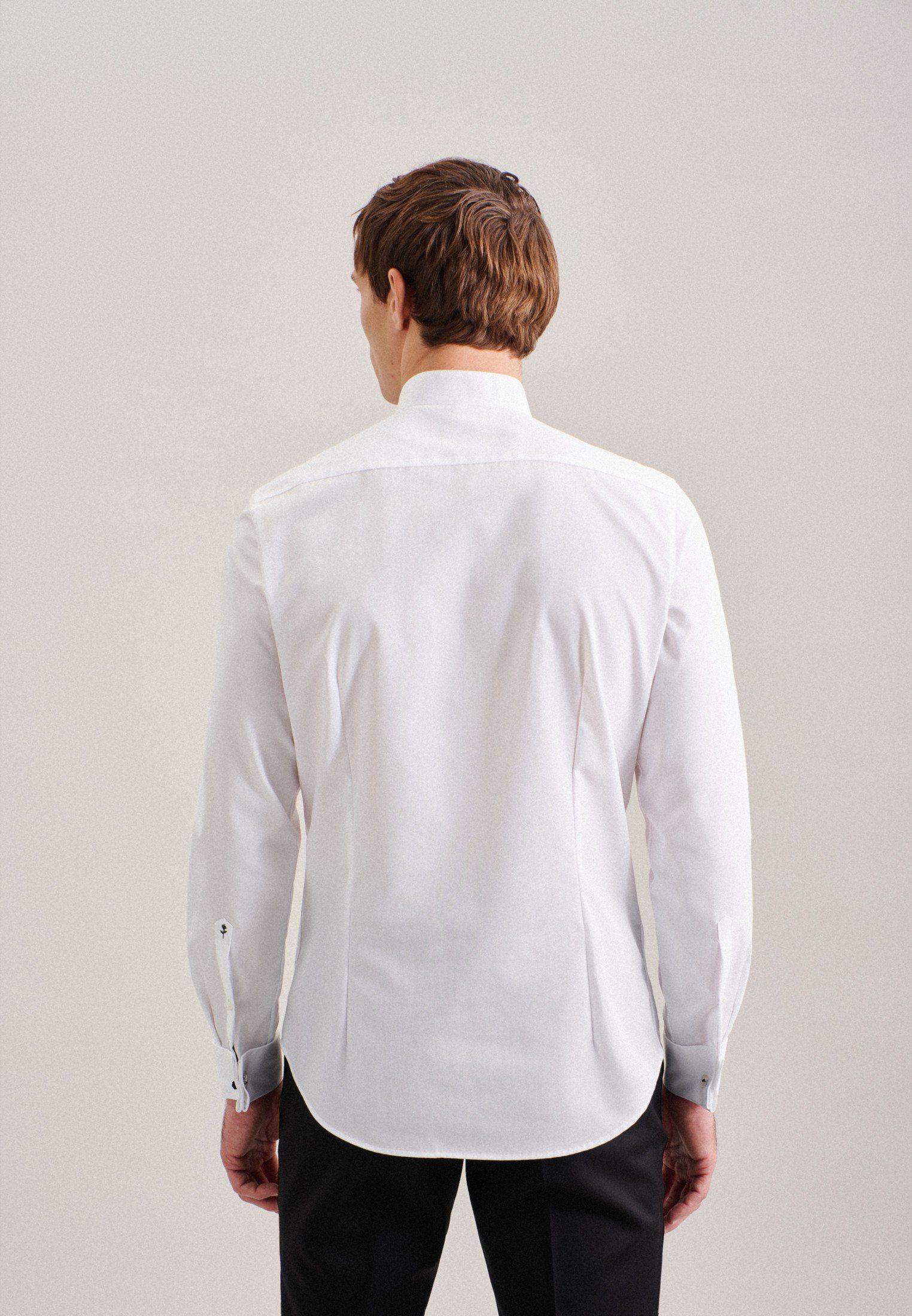 Slim Langarm Slim Kläppchenkragen Weiß Uni seidensticker Smokinghemd