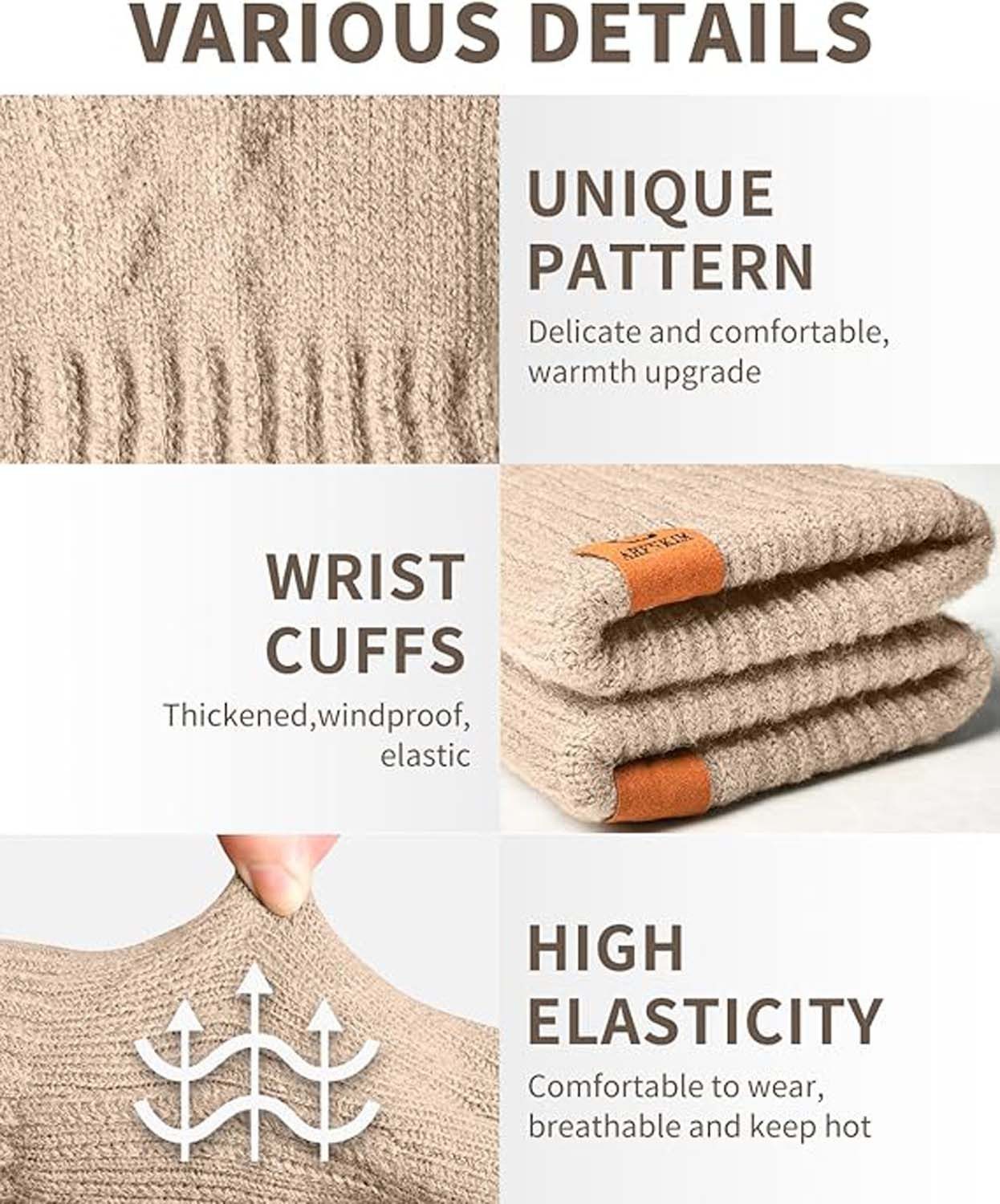Coonoor Strickhandschuhe Winterhandschuhe mit Fleecefutter, Touchscreen Warme Gedehnt