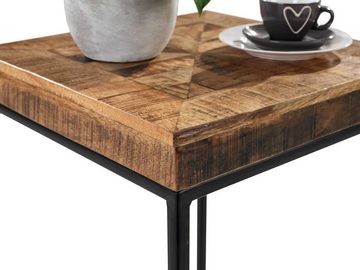 Home4You Beistelltisch, B 27 x H 50 x T 27 cm, Braun, Schwarz, Metall, Tischplatte aus massivem Mangoholz