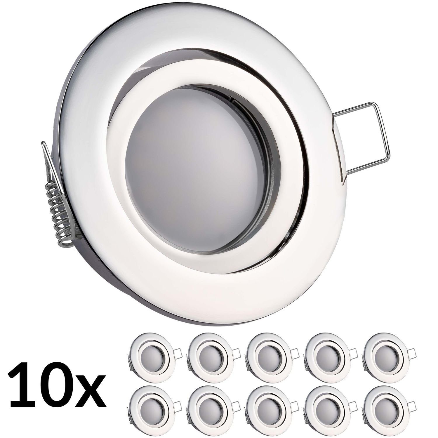 LEDANDO LED Einbaustrahler 10er LED Einbaustrahler Set Chrom mit LED GU5.3 / MR16 Markenstrahler