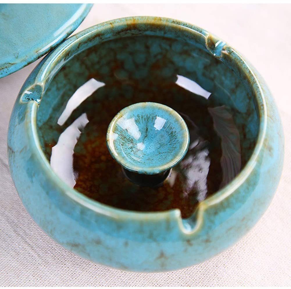 COOL-i ® Aschenbecher, Blau Keramik mit aus Aschenbecher Deckel