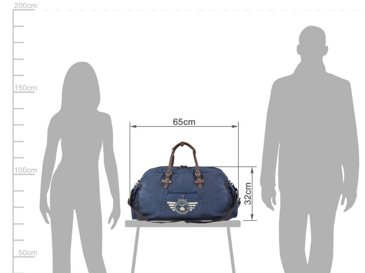 Greenburry Reisetasche Aviator Blue Edition, used Look Canvas mit Lederbesatz, Sporttasche 65cm, Weekender