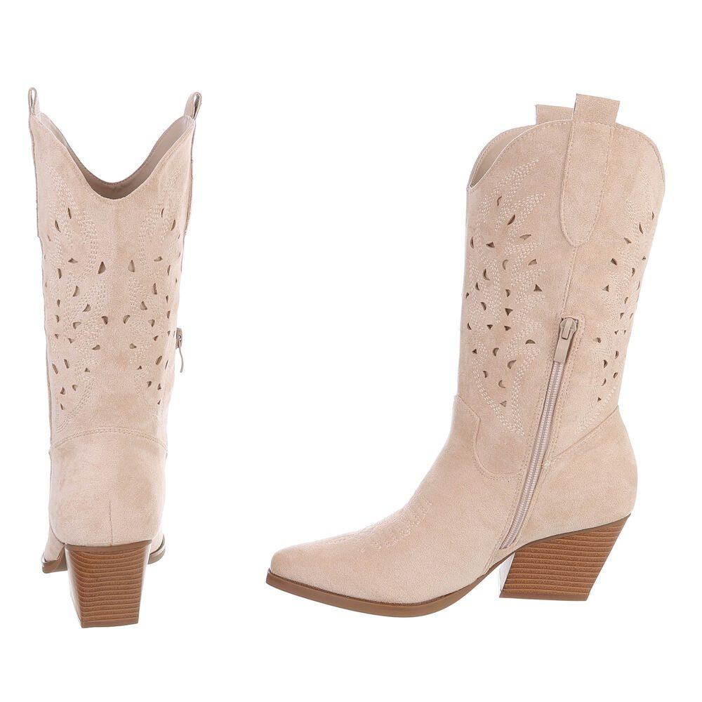 Ital-Design Stylische Stiefeletten mit filigranem Design und Komfort Westernstiefel (91409525) Blockabsatz Stiefel in Beige – Bild 5 von 5