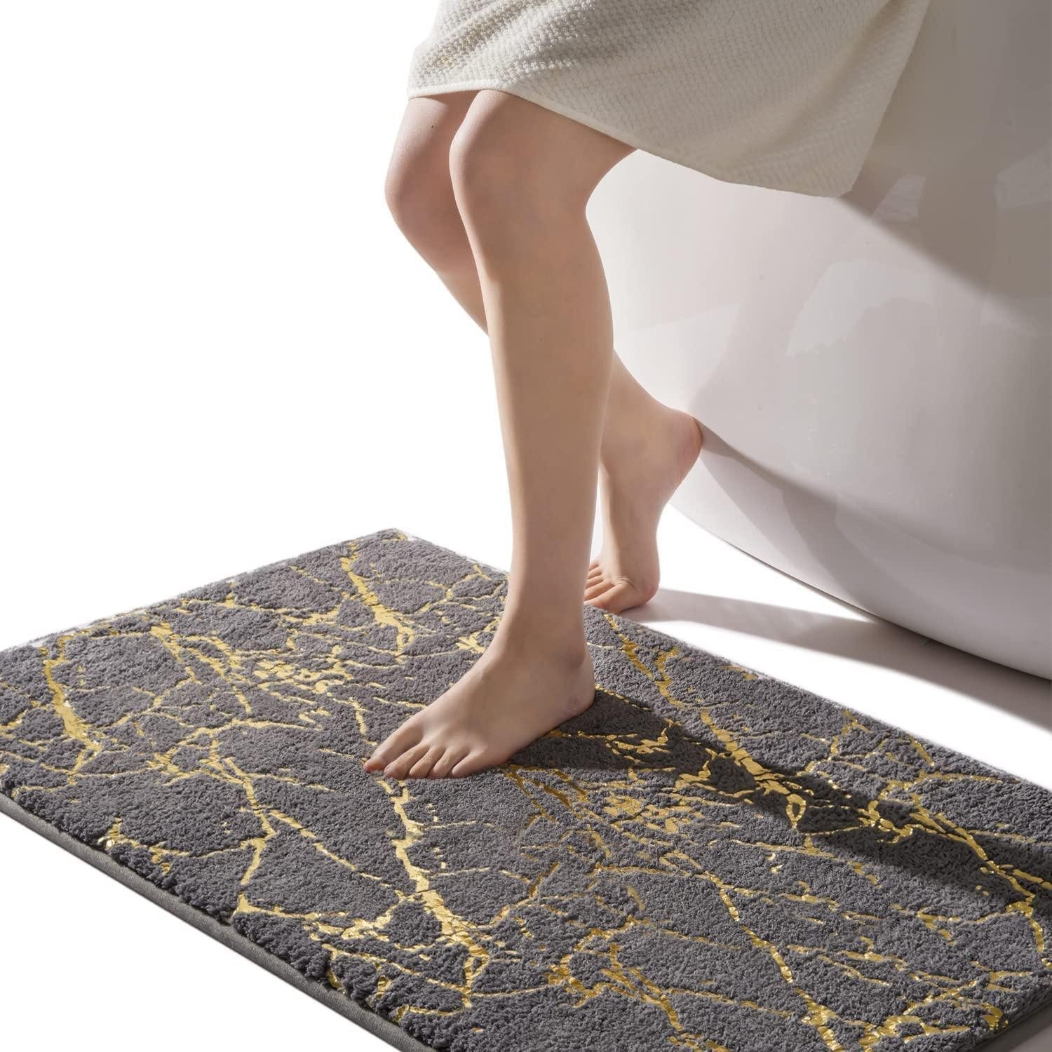 LuxusKollektion Badematte Badematte Grau/Gold 60x120cm Luxus Mikrofaser, Höhe 20 mm, rutschhemmend beschichtet, Textil, rechteckig