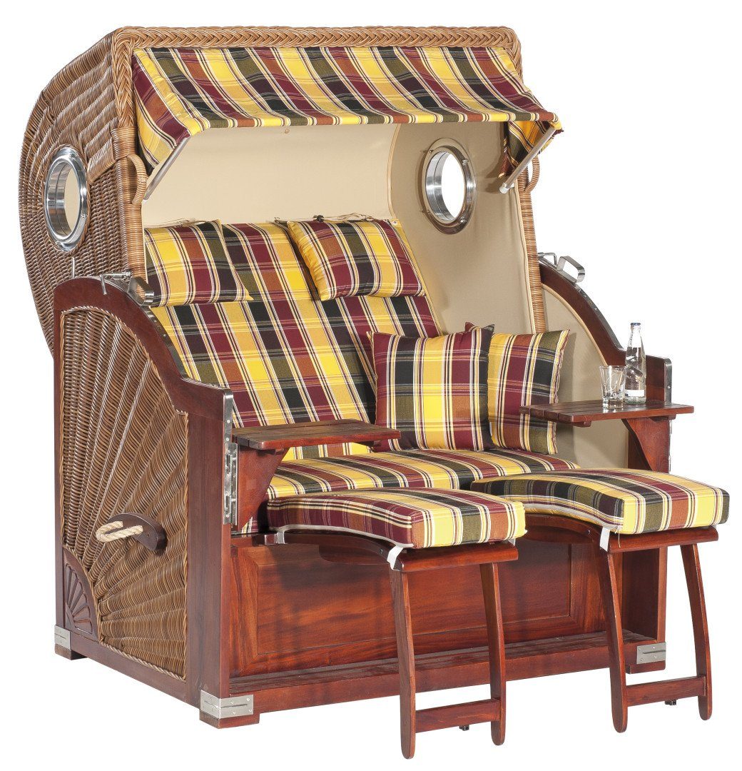 Natur24 Strandkorb Rustikal 500 Plus-Comfort Gartenstrandkorb 2-sitzer Natura-Braun, BxTxH: 140x100x160 cm, 71155463