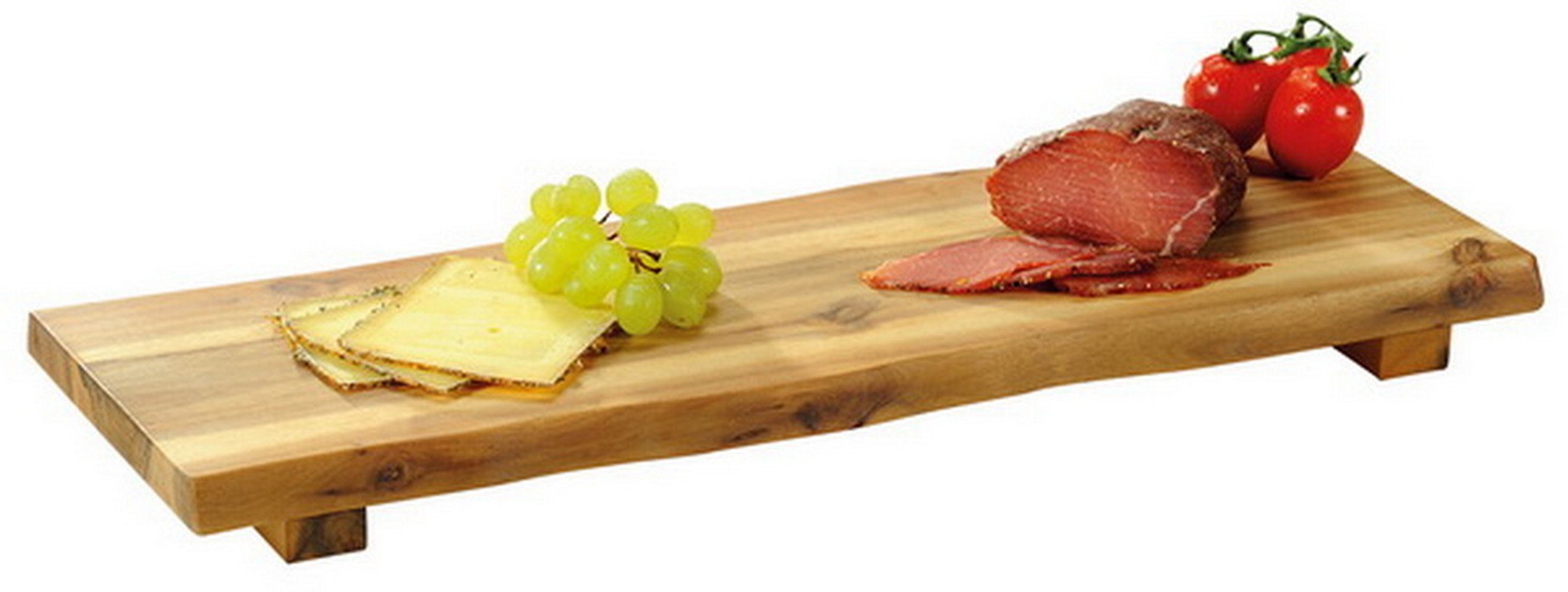 KESPER® Servierbrett Schneidebrett, Akzienholzbrett, Dekoschneidebrett, (Maße: 53 cm x 19 cm x 4 cm hoch inklusive Standleisten), mit Füßen, schmal, besonders messerschonend