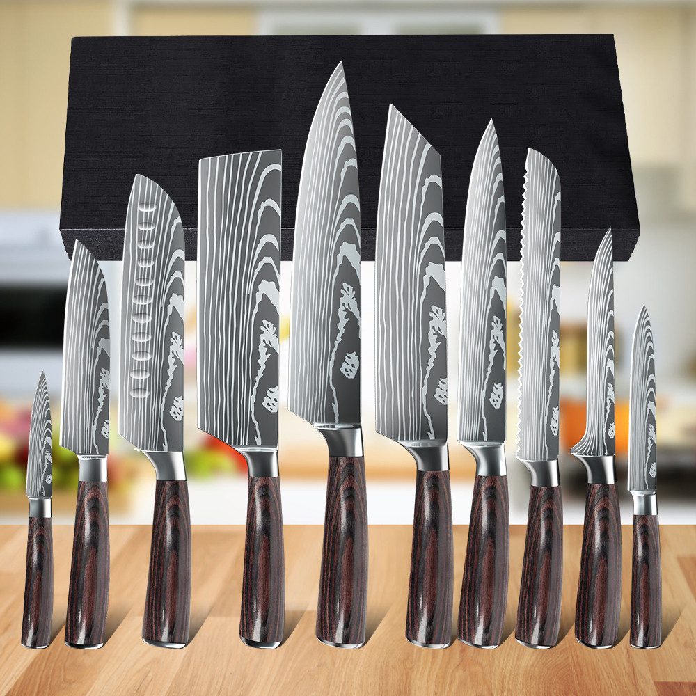MDHAND Messer-Set Messer-Set 10-teiliges Küchenmesserset, ergonomisches Griffdesign (10-tlg), 7Cr17-Edelstahl mit Pakkaholzgriffen und edler Geschenkbox