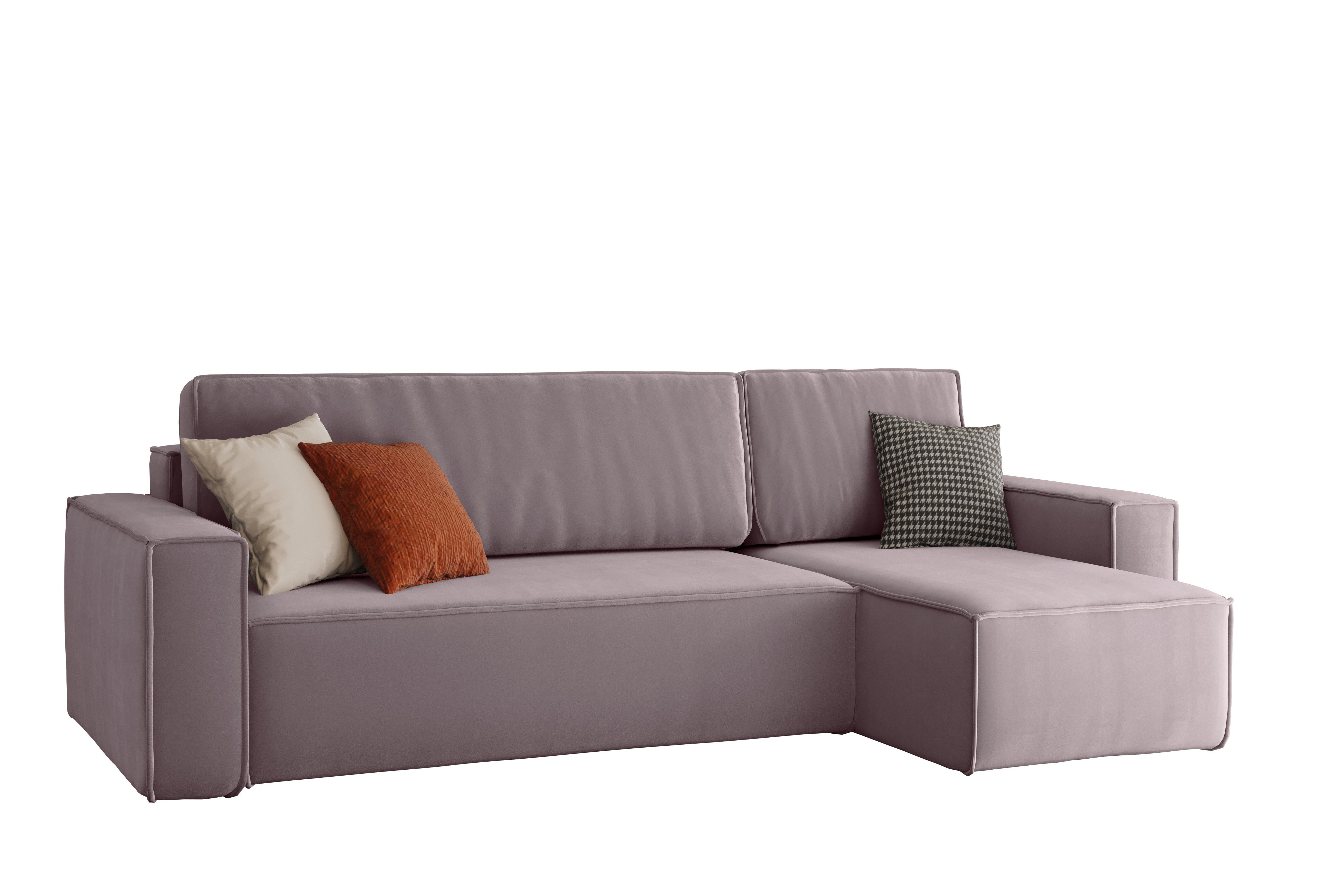 Friderik-EU Ecksofa KARL Ausklappbare Couch mit Bettkasten Samt Blau Rosa, mit Schlaffunktion Swing 13