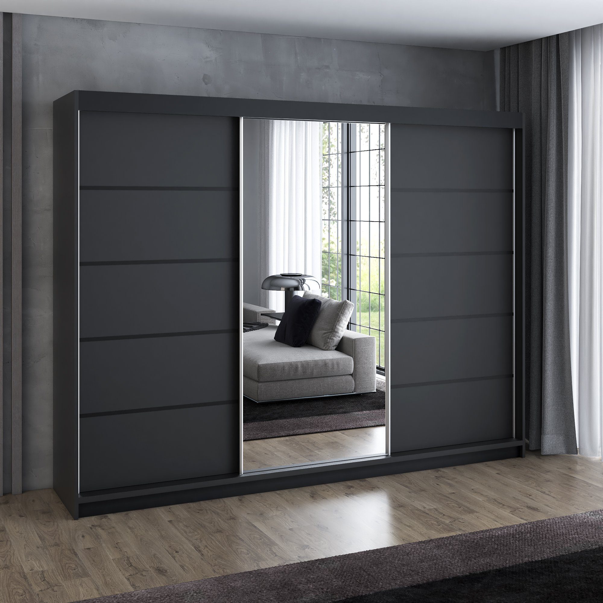 A&J MöbelLand GmbH Schiebetürenschrank VILUNO mit 4 Schubladen und Spiegel (nur für kurze Zeit! TOP ANGEBOT! Geräumiger Schrank mit einer Breite von 200 cm und Spiegel, ideal zur Aufbewahrung von Kleidung und Accessoires. 4 Schubladen und viel Stauraum. TOP PRODUKT! Wählen Sie das ideale Modell für Ihr Schlafzimmer!, Inclusive 4 Schubladen) Breite: 200 cm, Höhe: 215 cm, Tiefe: 59,5 cm