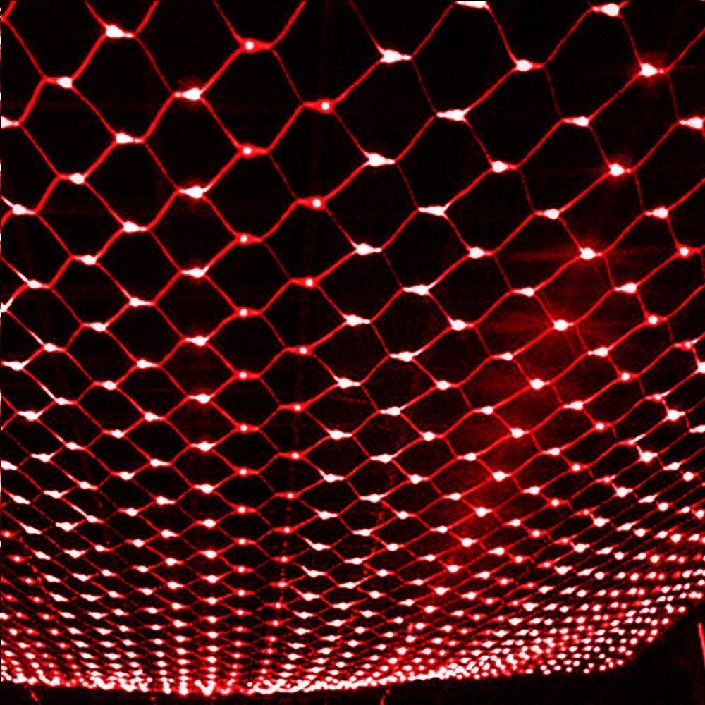 MUPOO LED-Lichternetz LED Stecker Rot Deko Lichternetz,Lichterkette Lichtervorhang 200-flammig, mit für mit Timer, Weihnachten Zimmer Netz Modi Fernbedienung 8 Lichtketten