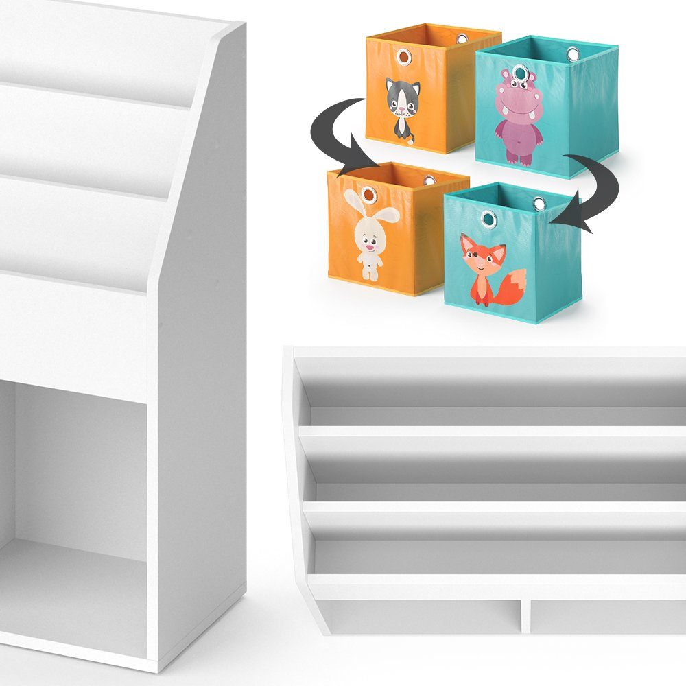 Weiß Bücherregal Vicco Türkis) (Orange, + Weiß (matt) Faltboxen – Kinderregal Spielzeugablage LUIGI