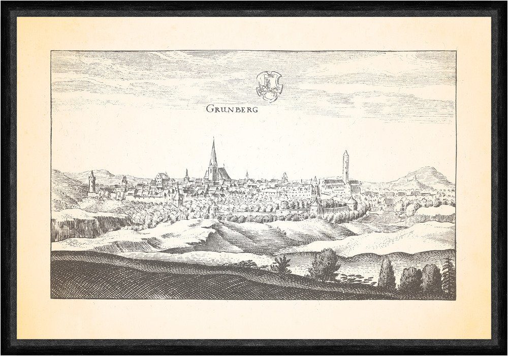 Kunstdruck Grunberg Grünberg Diebsturm Antoniterkloser Wartturm Faks_Merian 0022
