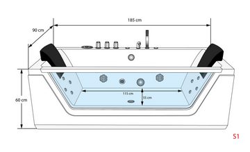 AcquaVapore Whirlpool-Badewanne Whirlpool Reinigungsfunktion Pool Badewanne W83R-C, (1-tlg), Mit Fußgestell und Ablaufgarnitur