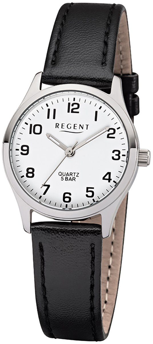 Armbanduhr Regent 29mm), Damen Lederarmband schwarz (ca. Quarzuhr Analog, Regent rund, Damen-Armbanduhr klein