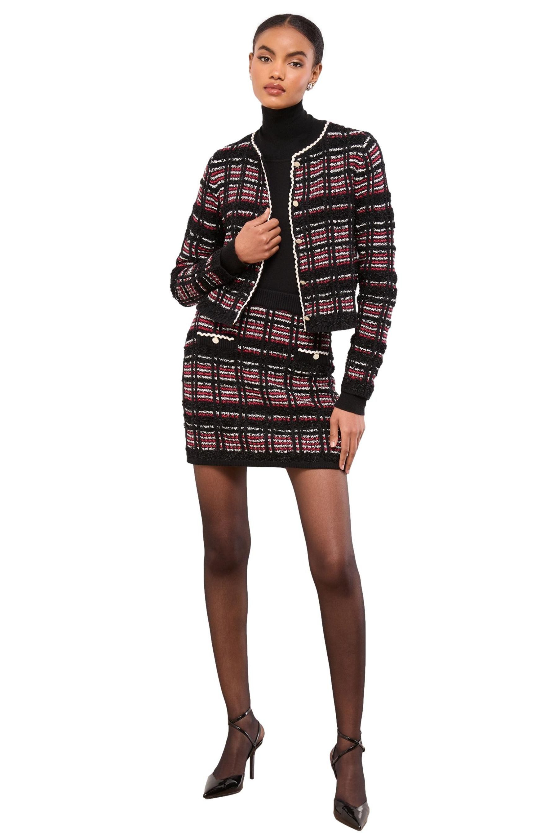 LIPSY Minirock Lipsy karierter Bouclé-Strickrock mit Besatz (1-tlg)