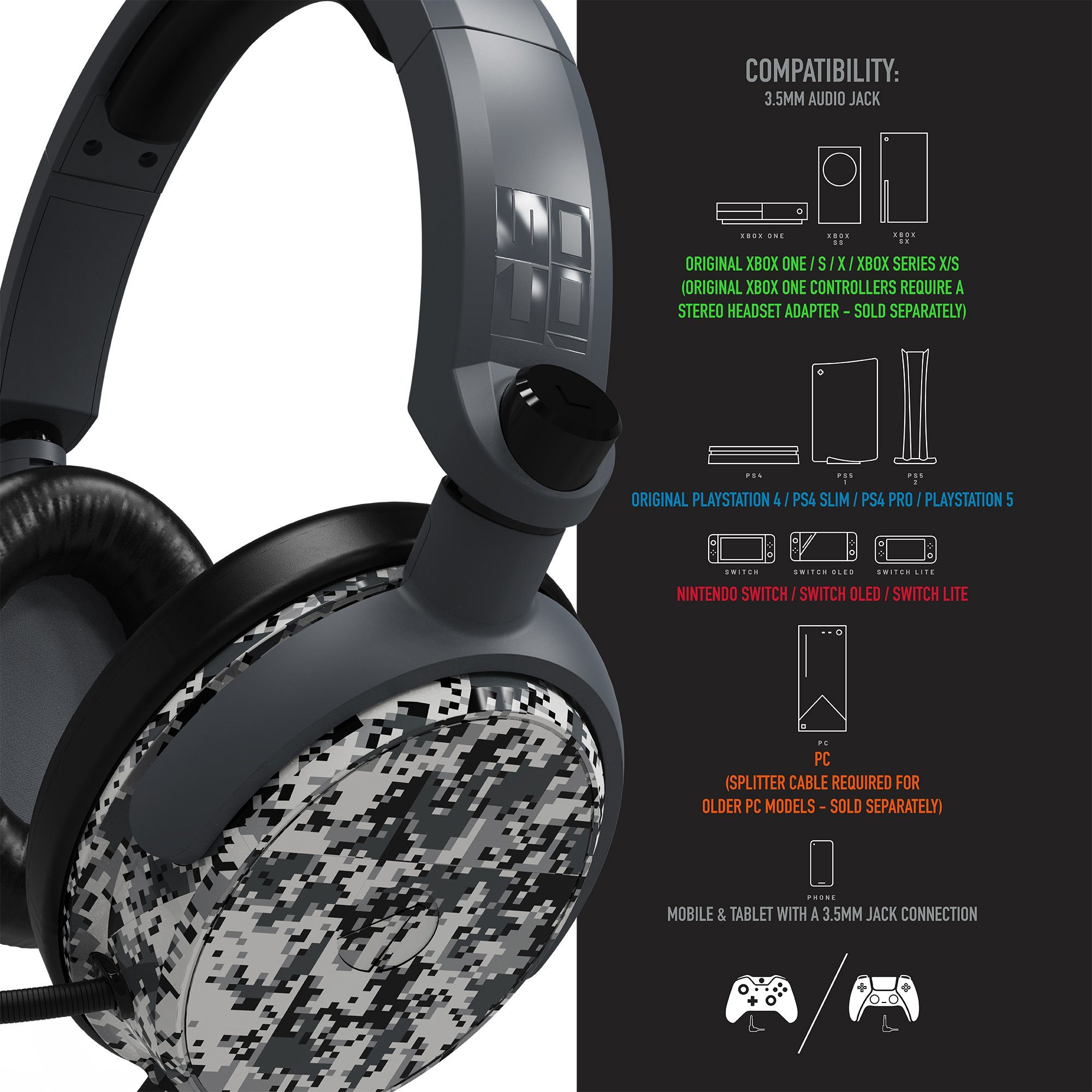 Stealth Camo Gaming-Headset camouflage grau C6-100 Headset Gaming Multiformat