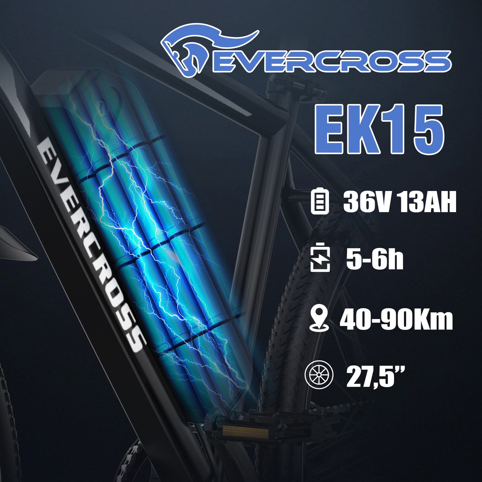 EVERCROSS TECH E-Bike Cityrad für Pendler,27,5-Zoll-Elektrofahrrad,36V 13AH AKKU, 7 Gang, Heckmotor, 468 Wh, 1 Gang, 250W, 468 Wh,E-Citybike mit Schloss, Pumpe – Bild 5 von 5