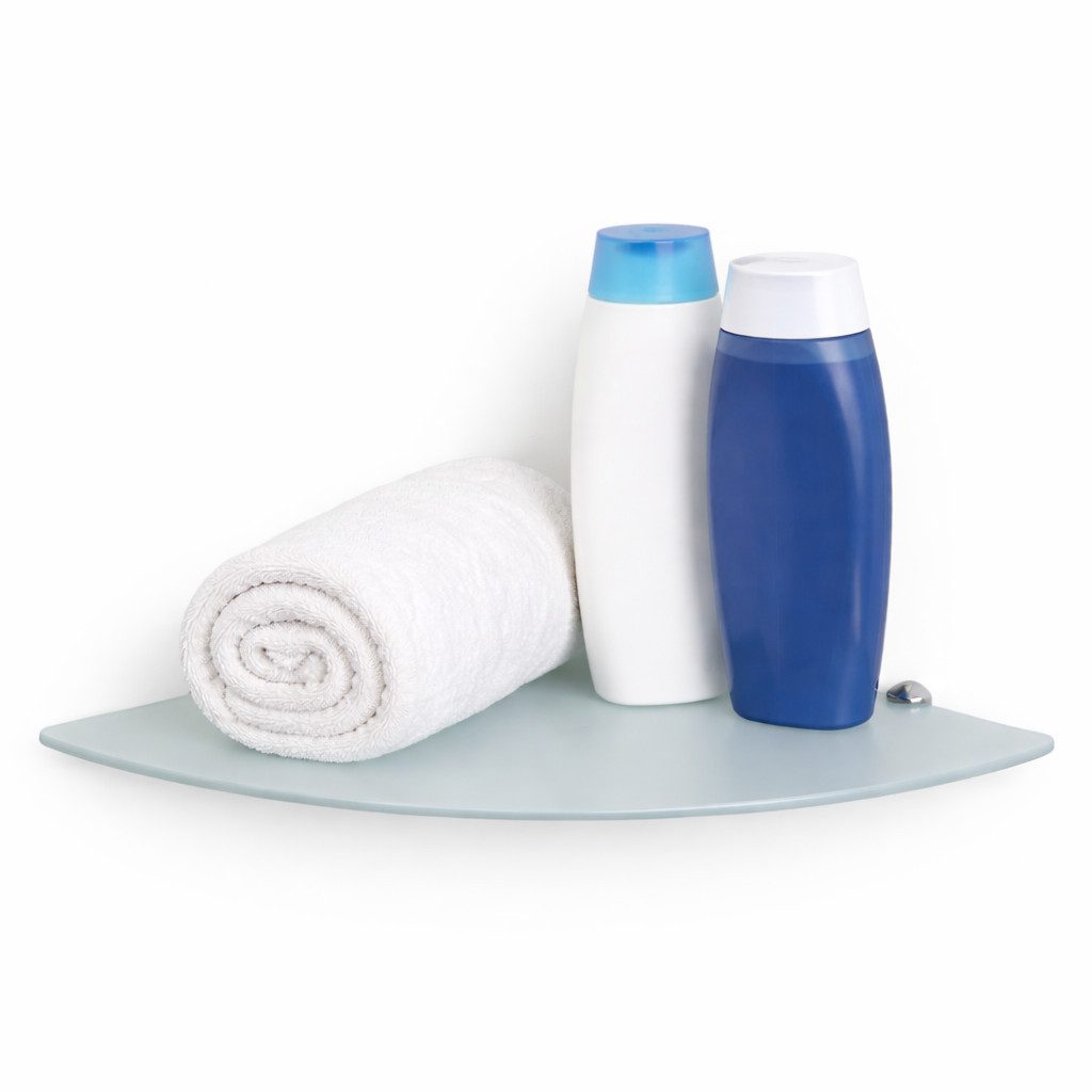 HOOZ Eckregal Glasregal Eckablage ESG – 6 mm, abgerundetes Duschregal mit Halterung, Platzsparende Glasablage für Dusche, Bad, Küche oder Wohnraum
