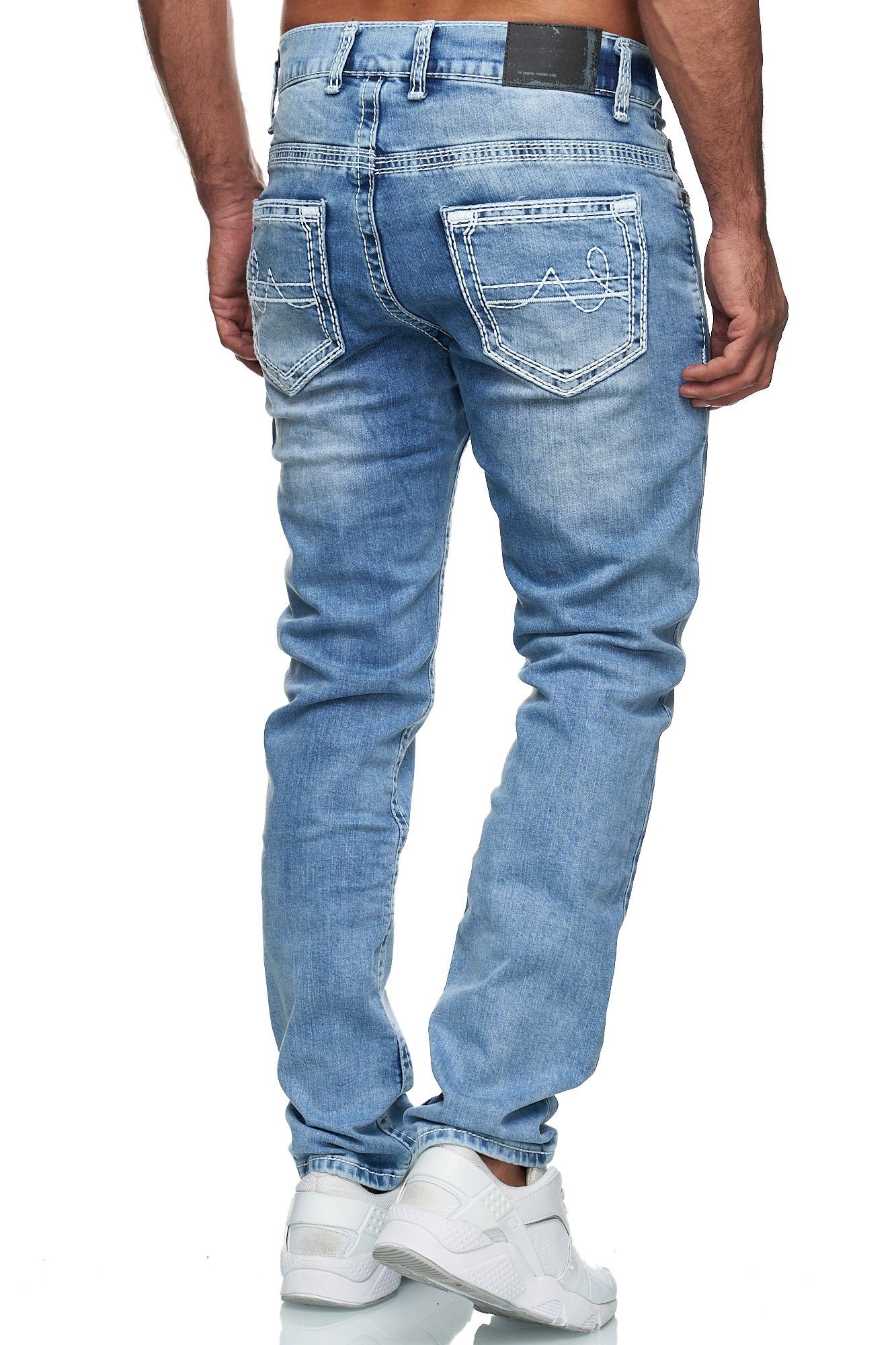 Herren Jeans Baxboy Hellblau Stretch 9574 Straight Stonewashed Neon-Naht Dicke Fit Denim Regular-fit-Jeans
