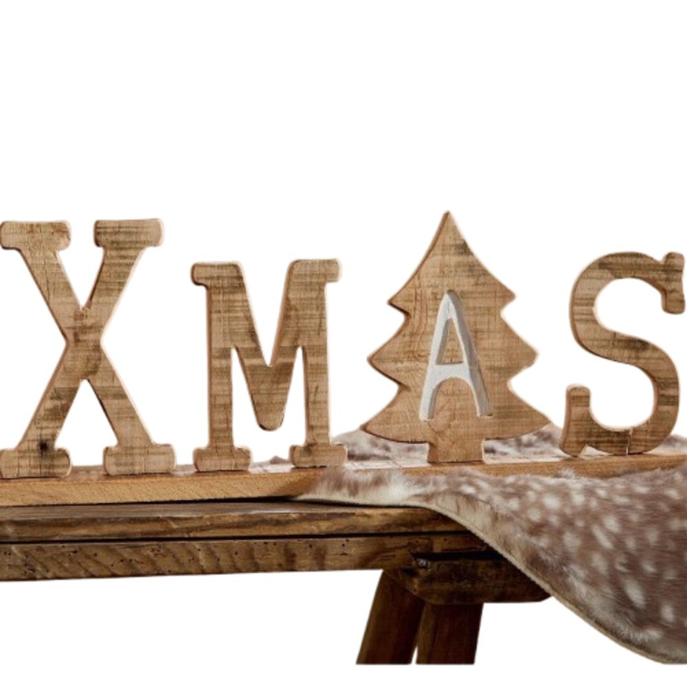 Deko-Schriftzug Schriftzug XMAS Dekoschriftzug Weihnachtsdeko Fensterdeko Holz Braun