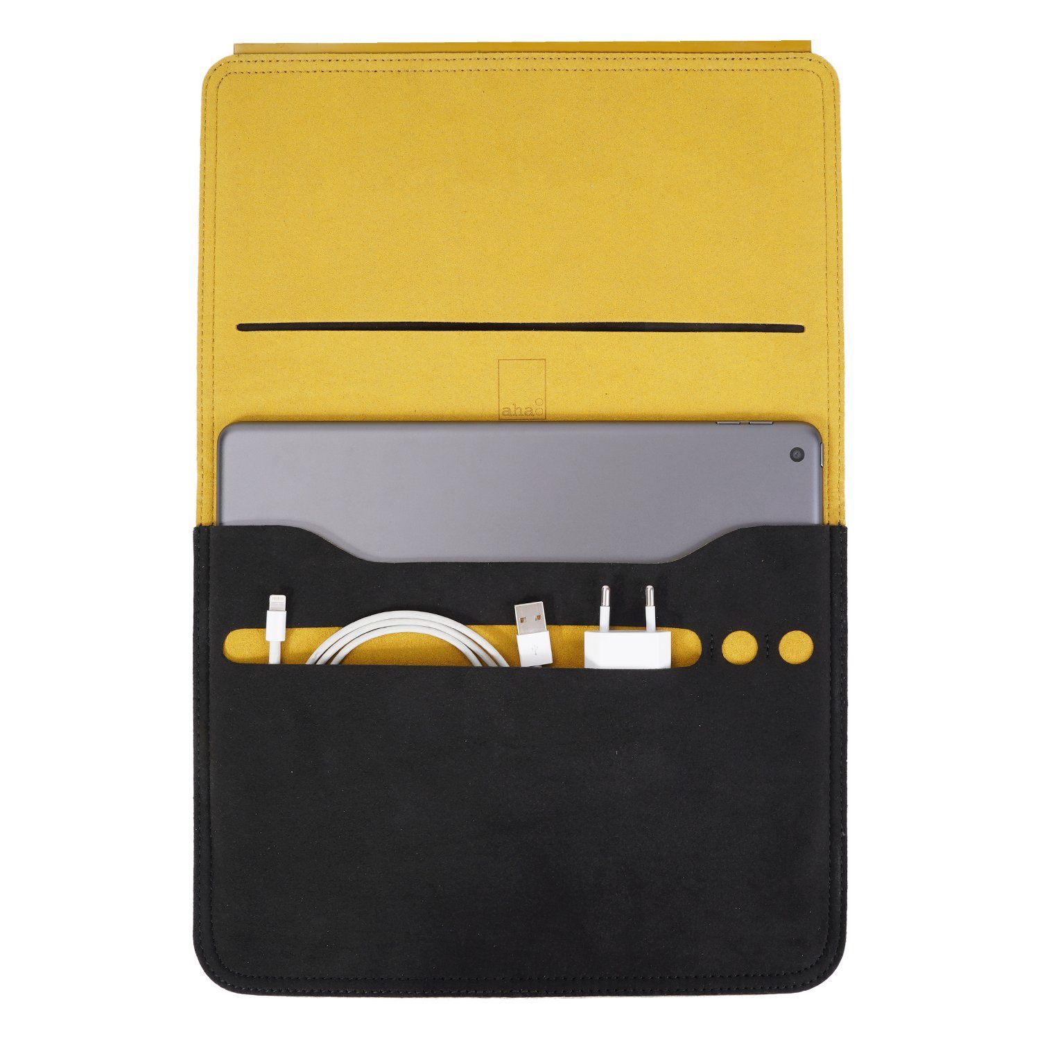 aha Tablet-Hülle Tasche Croom Schwarz für Tablet bis 10,5", Leder-Case Etui für Tablet PC 9,4" 9,7" 10" 10,1" 10,2" 10,4" 10,5"