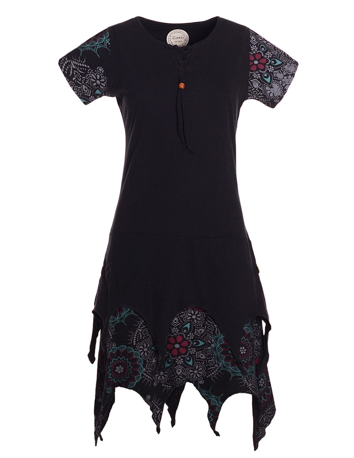 Vishes Zipfelkleid Damen Kurzarm Bedruckt Jersey Baumwolle Ethno Alternative Mode, Boho, Hippie, Ethno, Festival