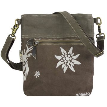 Domelo Trachtentasche Trachten Still Umhängetasche, Trachtentasche mit Reh Aufdruck, Mittlere Oktoberfest Tasche,Khakigrün Dirndltasche mit Edelweiss Aufdruck, Recycelte Canvas+ Neue Canvas, Reh Motiv