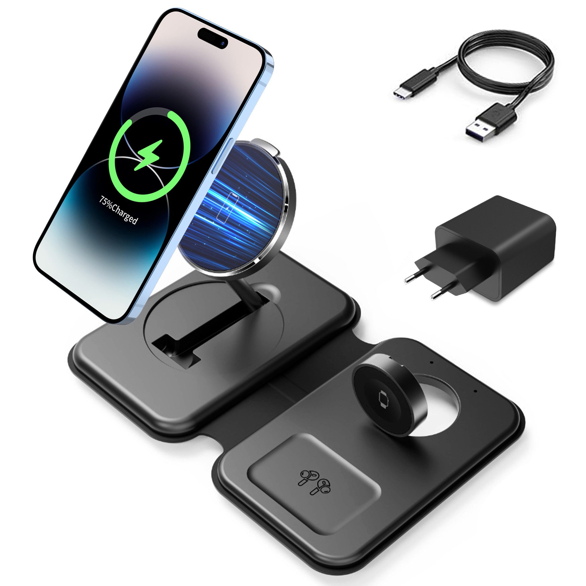 Ladestation, Kabelloses Ladegerät 3 in 1 Induktive Ladegerät Wireless Charger