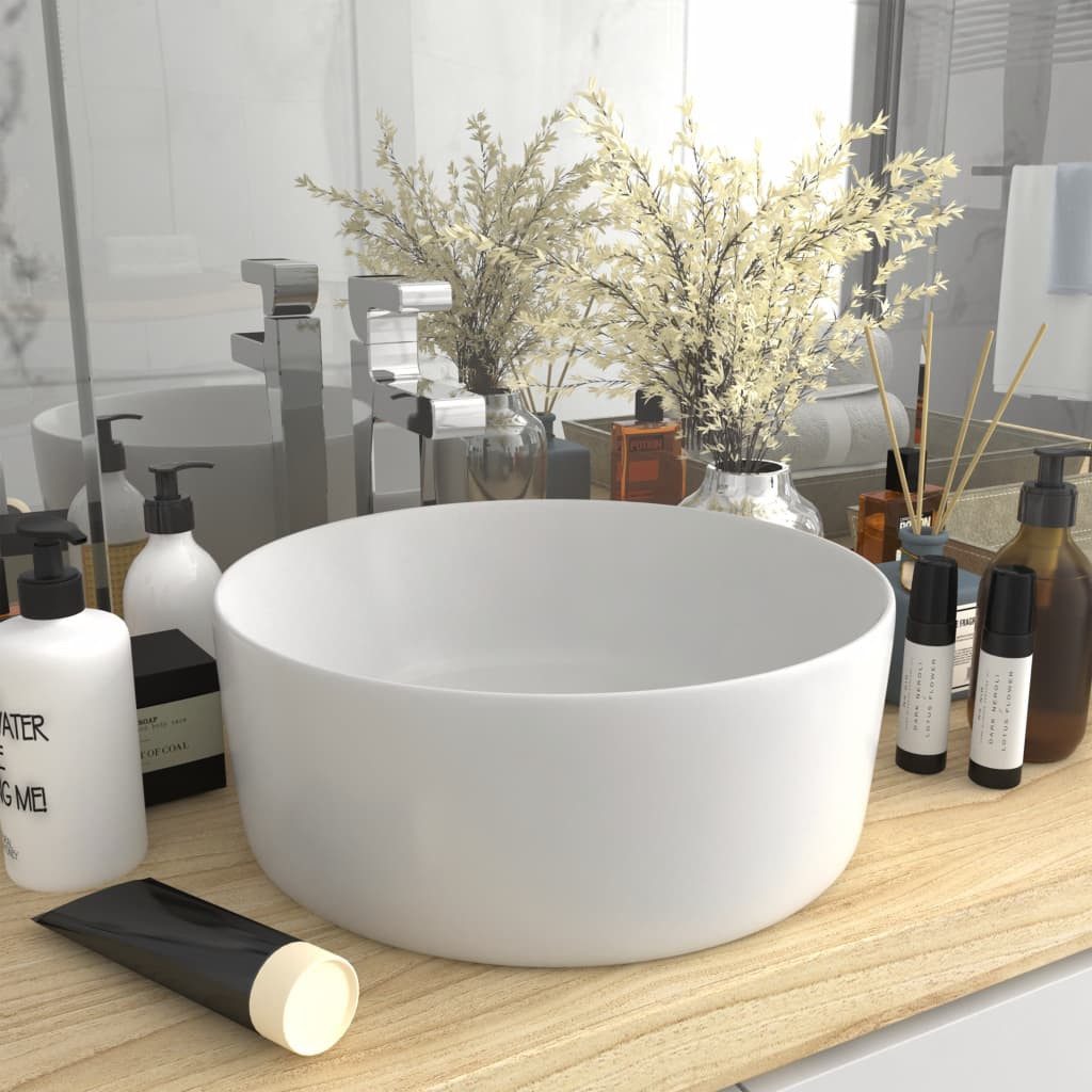 vidaXL Waschbecken NA Waschbecken Badezimmer Aufsatzwaschbecken Rund Matt Weiß 40x15 cm K